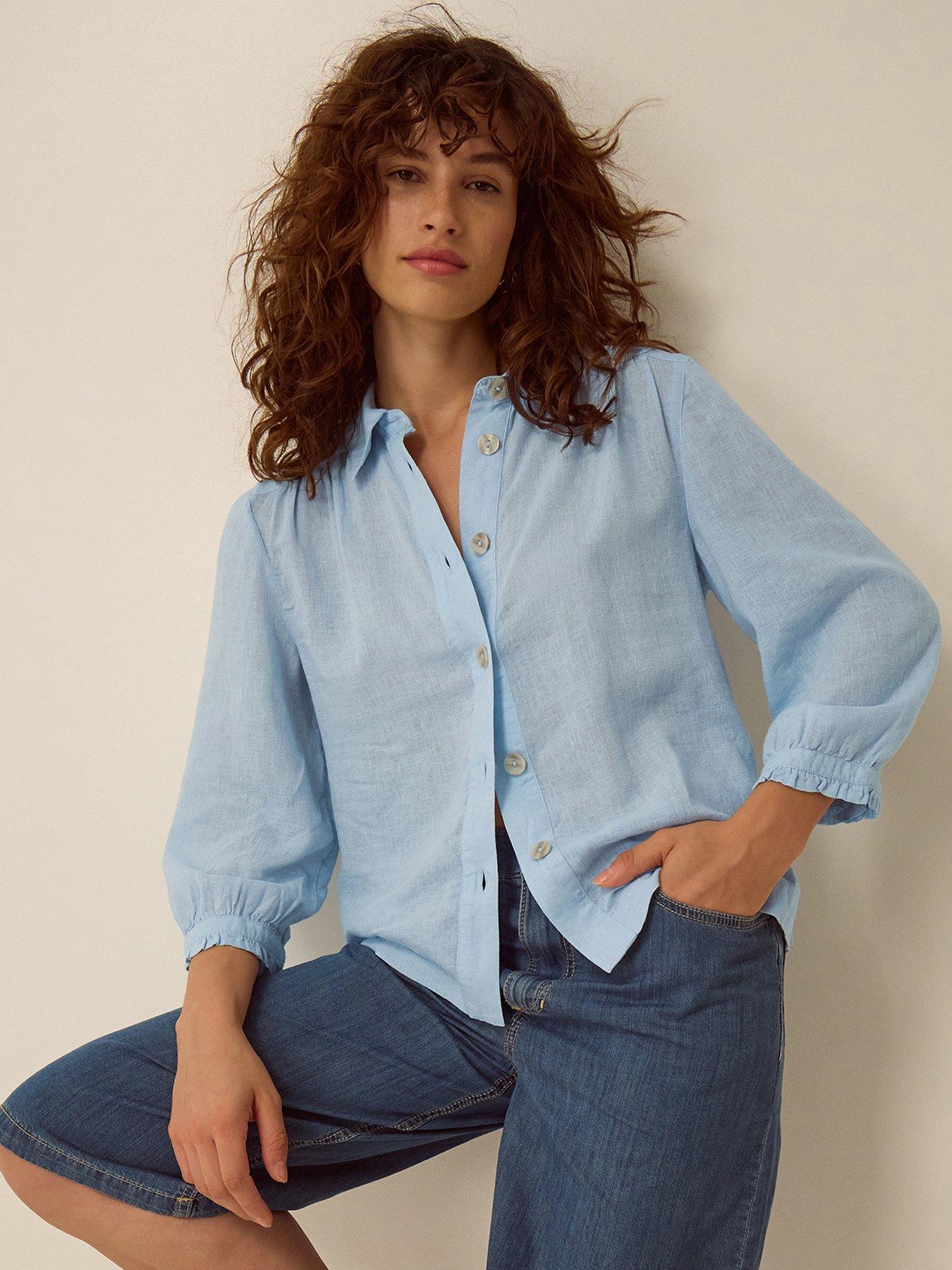 Image 4 of 4 of Monsoon Emily Linen Blend Shirt - Blue