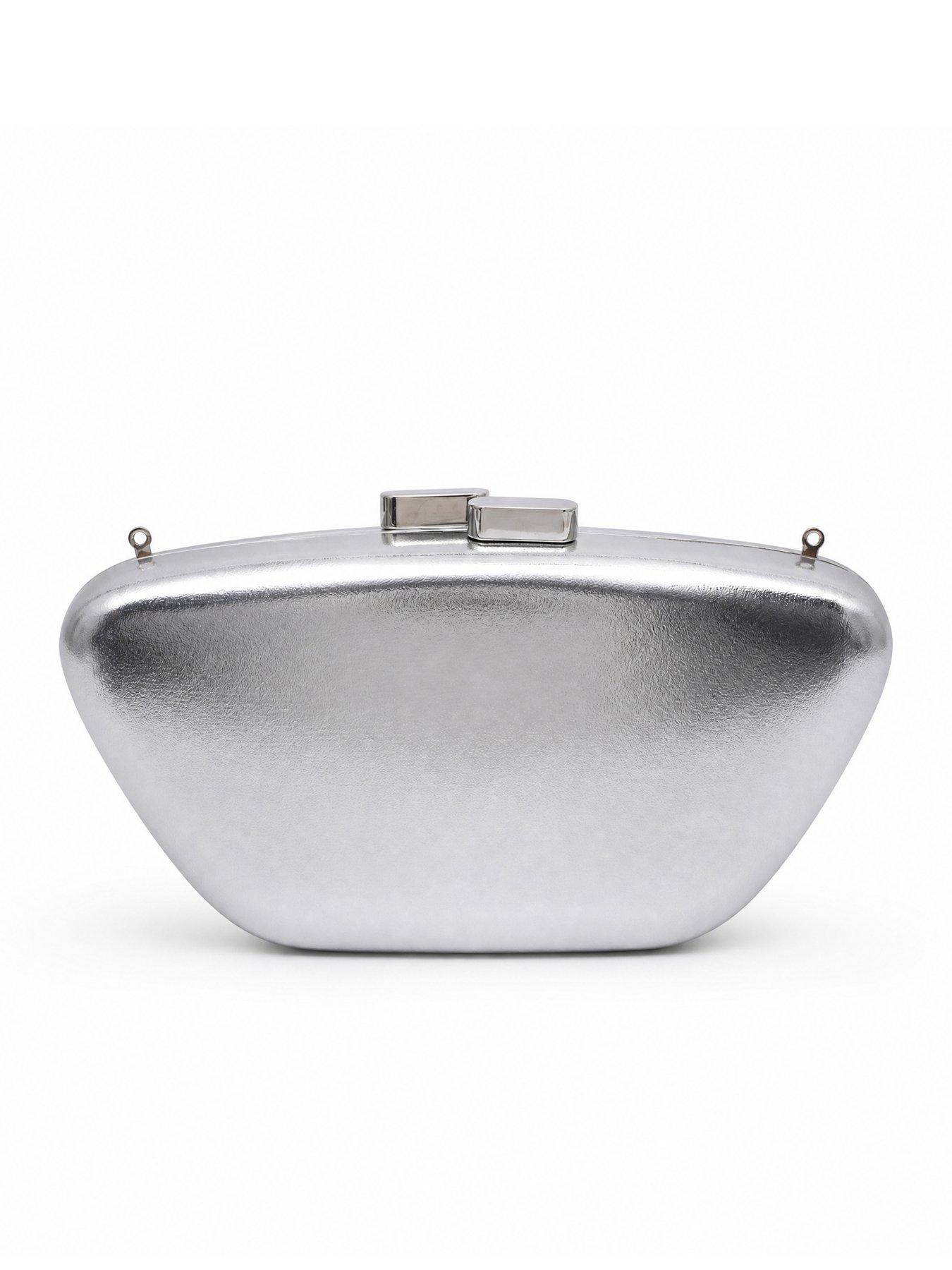 Image 3 of 5 of Glamorous Metallic Clutch Bag with Chain Shoulder Strap - Silver