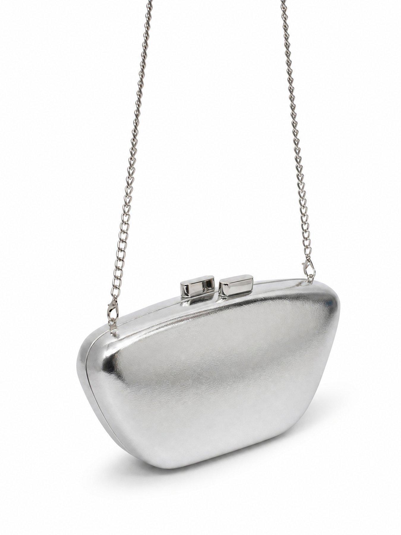 Image 4 of 5 of Glamorous Metallic Clutch Bag with Chain Shoulder Strap - Silver