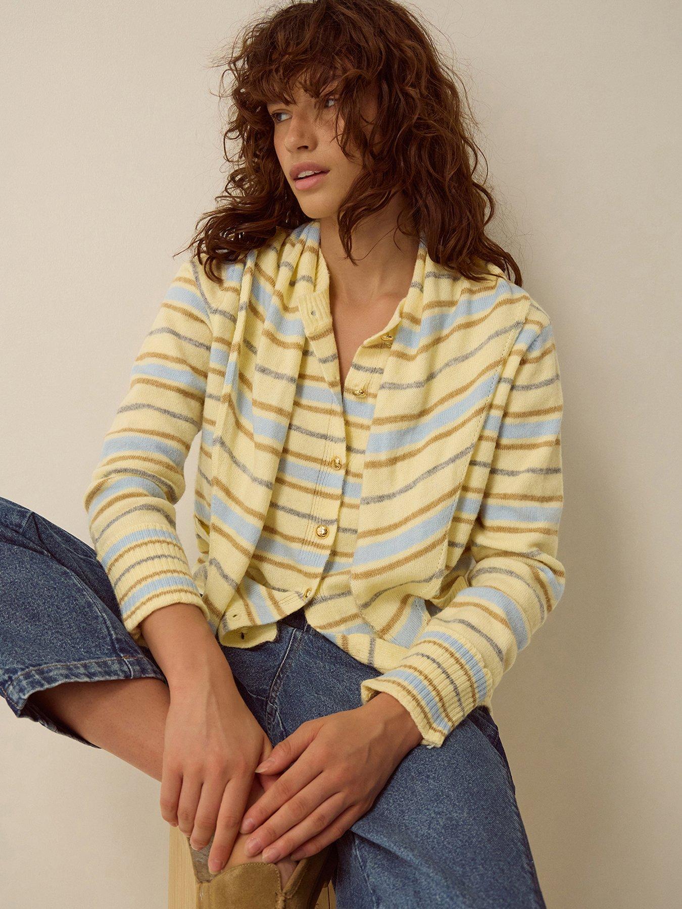 Monsoon Shola Stripe Cardigan  &  Scarf - Yellow