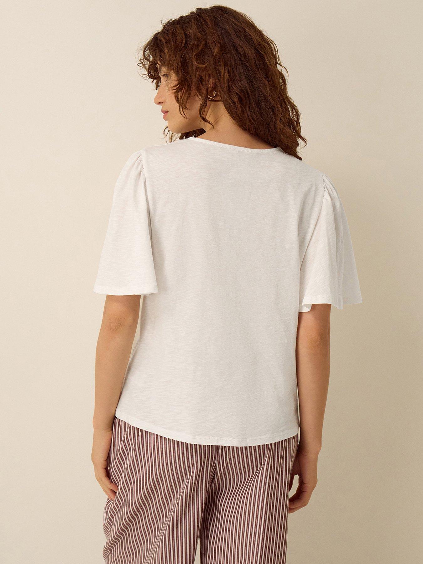 Image 2 of 4 of Monsoon Layla V Neck Lace Jersey Top - Ivory