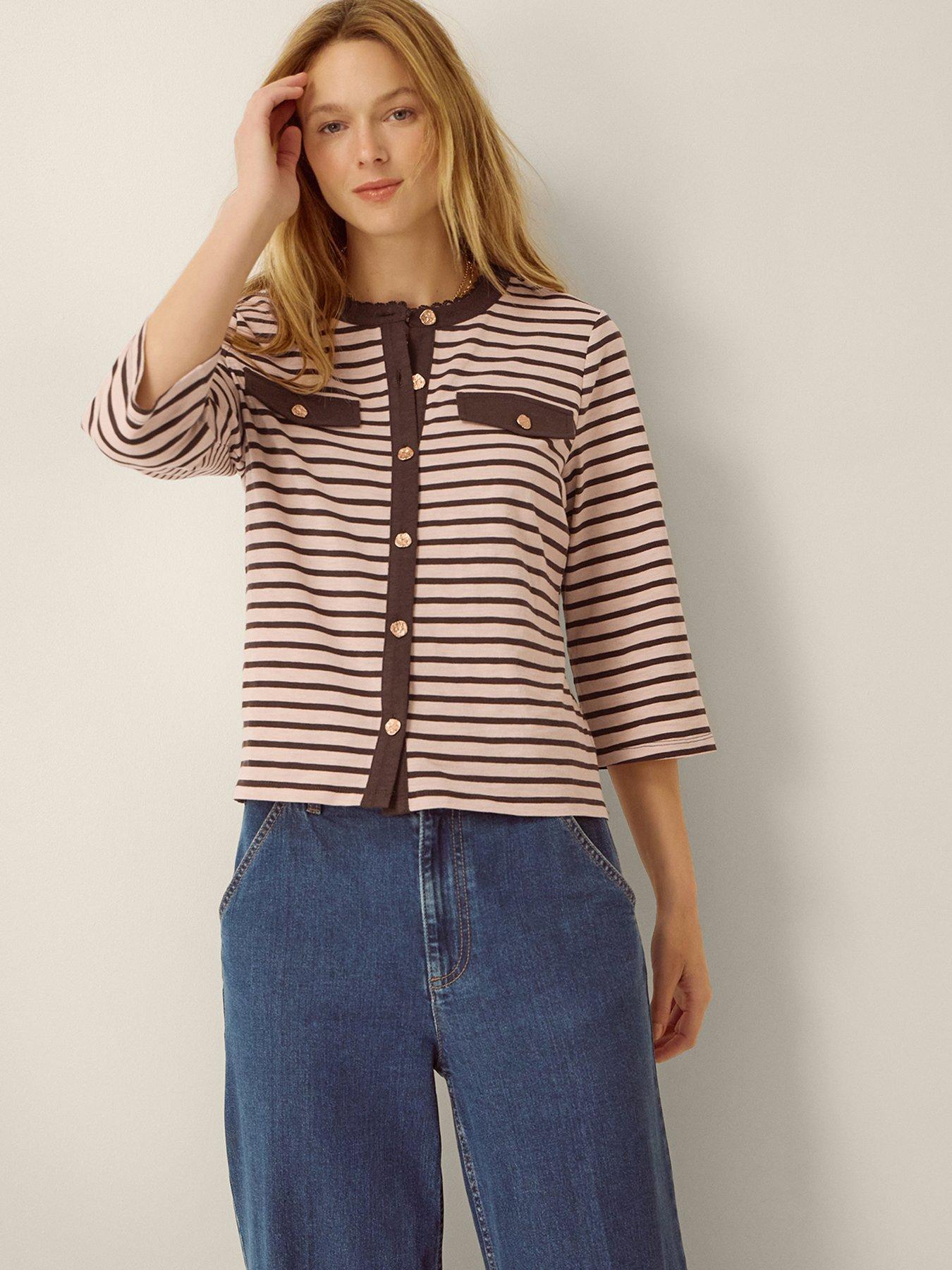 Monsoon Shania Stripe Jersey Top - Pink