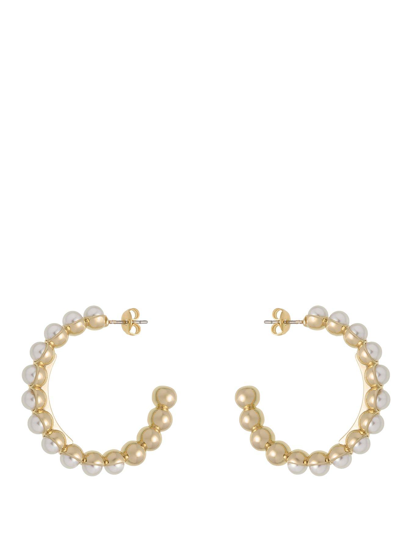 Karen Millen Logo Pearl Hoop Earrings