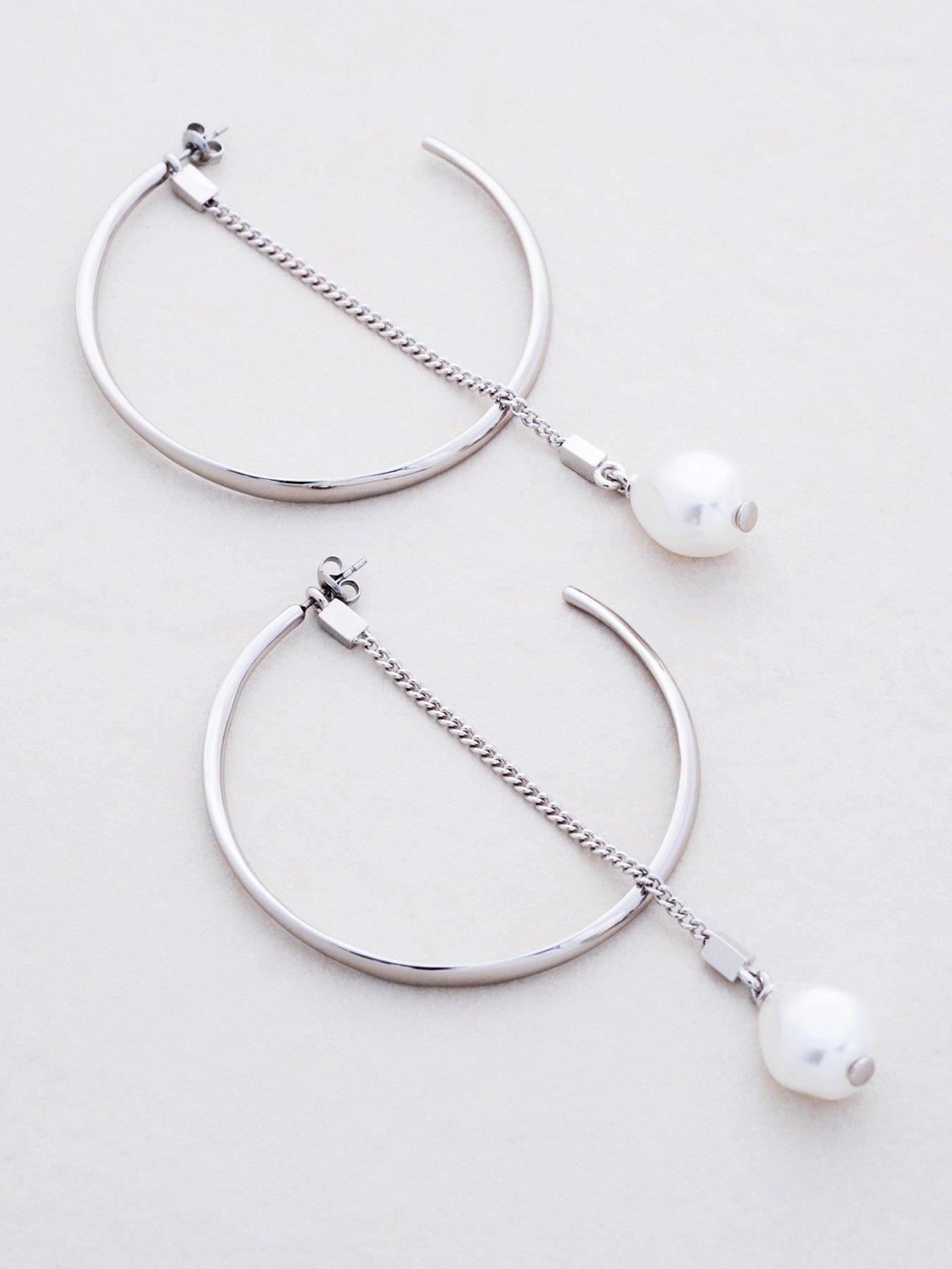 Karen Millen Modern Pearl Hoop Earrings
