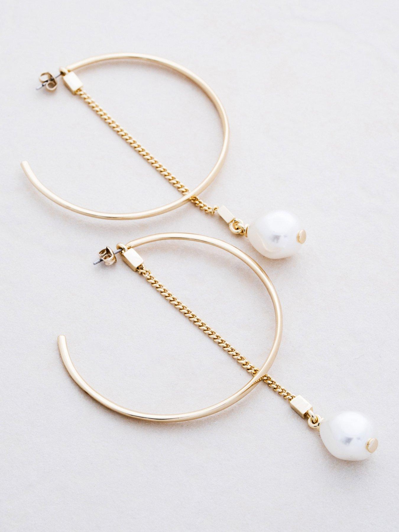 Image 1 of 7 of Karen Millen Modern Pearl Hoop Earrings