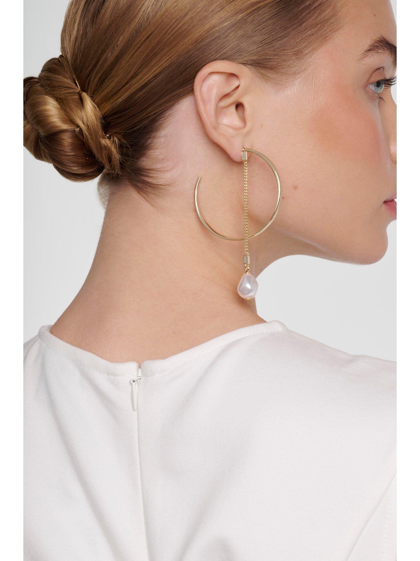 Image 4 of 7 of Karen Millen Modern Pearl Hoop Earrings