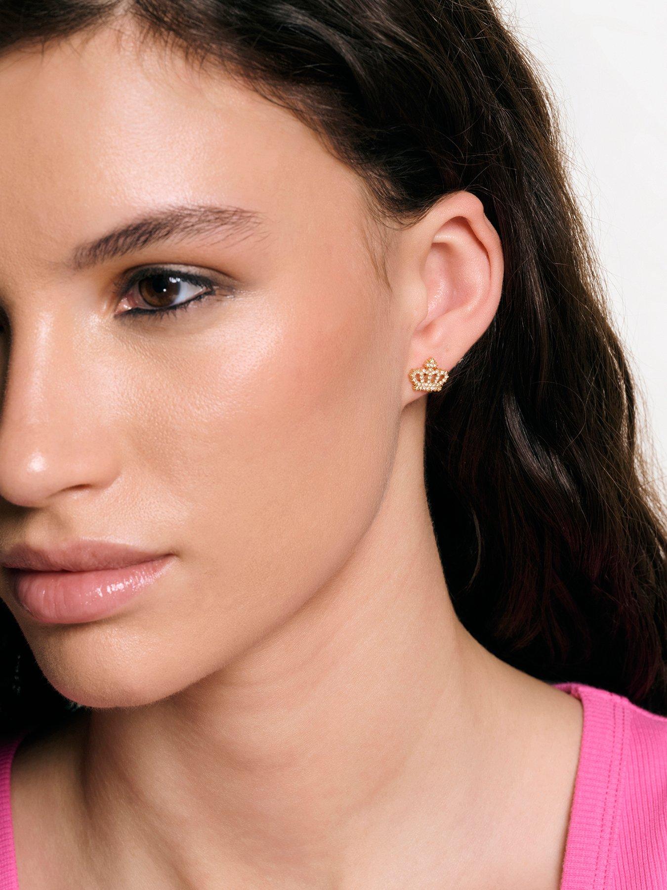Image 1 of 6 of Juicy Couture Crystal Motif Crown Stud Earrings