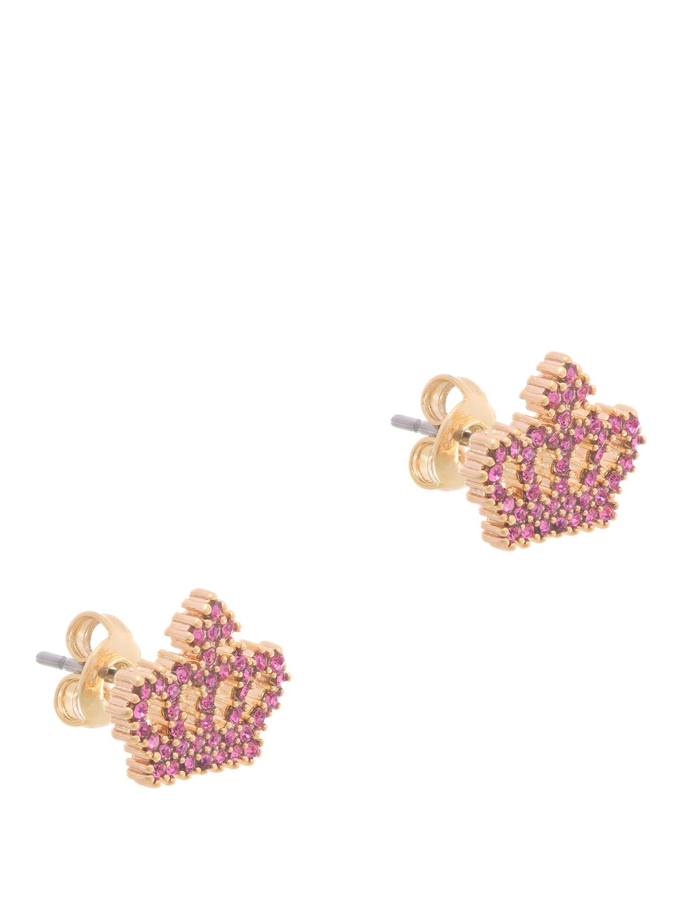 Image 1 of 7 of Juicy Couture Crystal Motif Crown Stud Earrings
