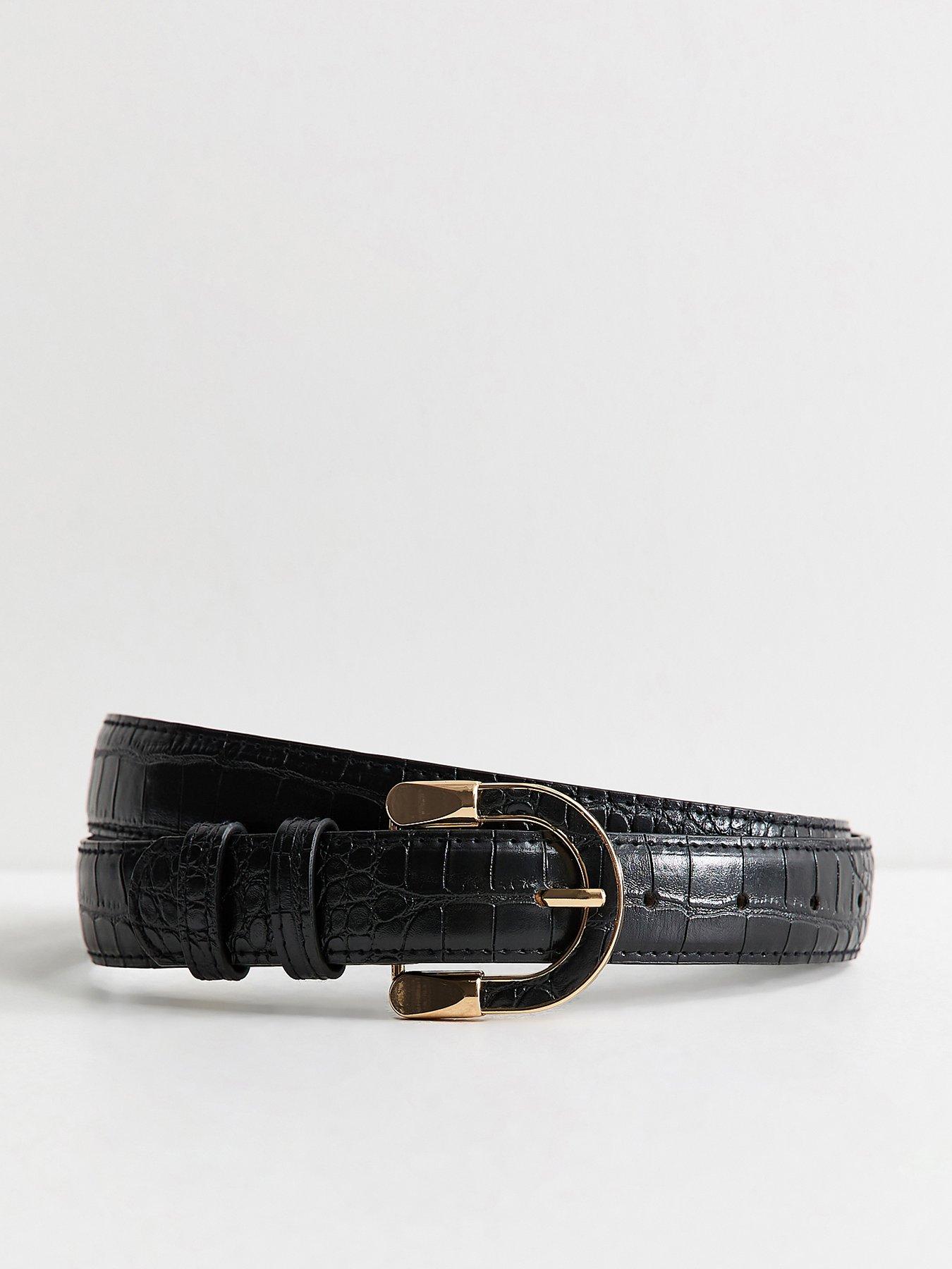 New Look Faux Leather Crocodile Textured Resin Buckle Belt - Black