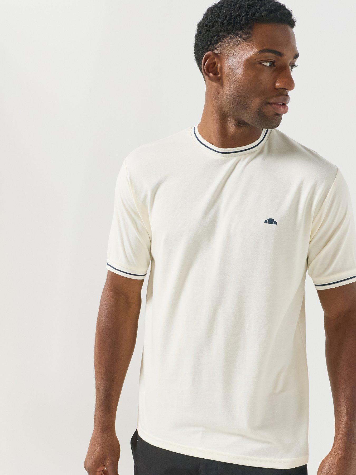 Image 1 of 6 of Ellesse Mens Ribbed Crew Neck Tipped Trim T-Shirt - Cream