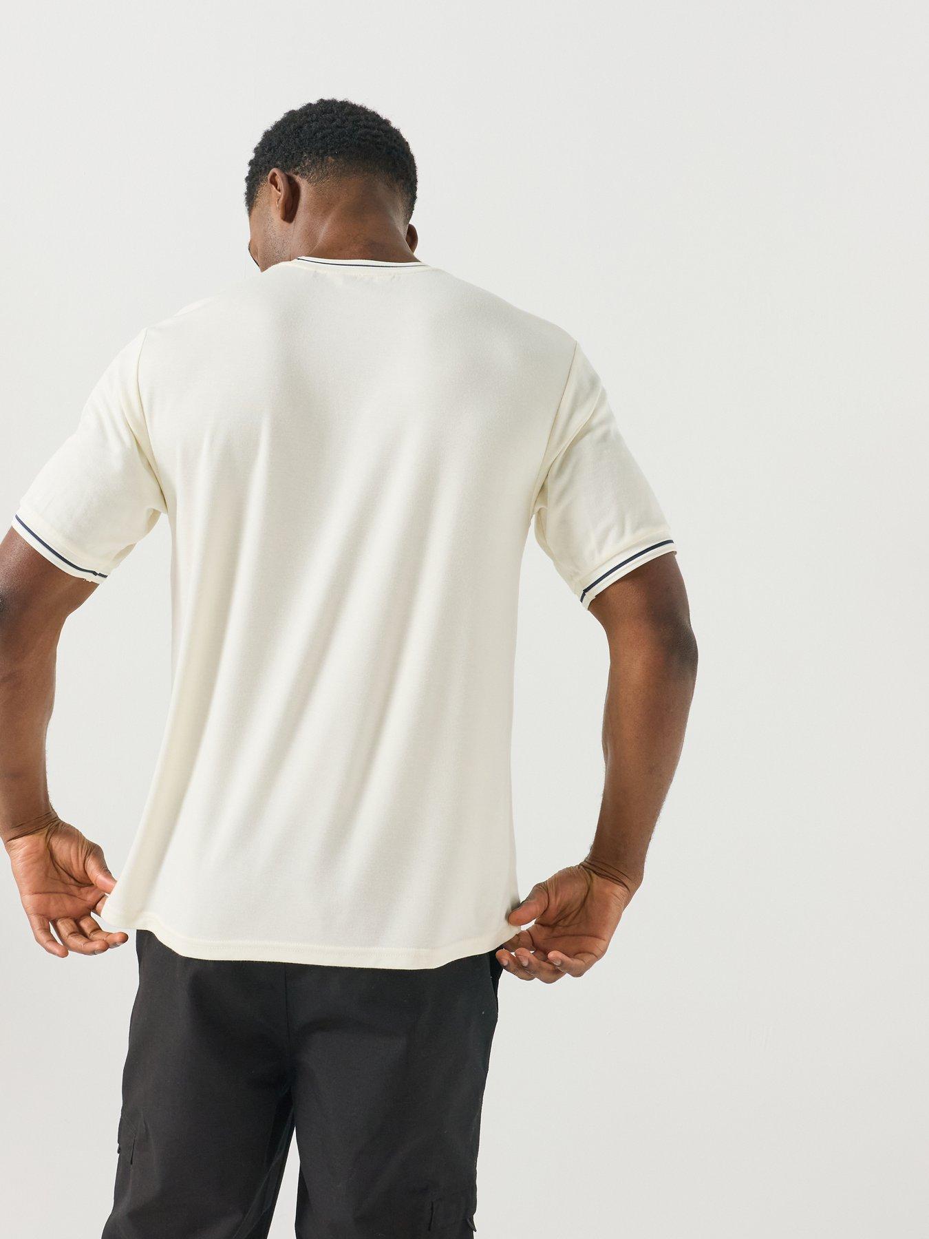 Image 2 of 6 of Ellesse Mens Ribbed Crew Neck Tipped Trim T-Shirt - Cream