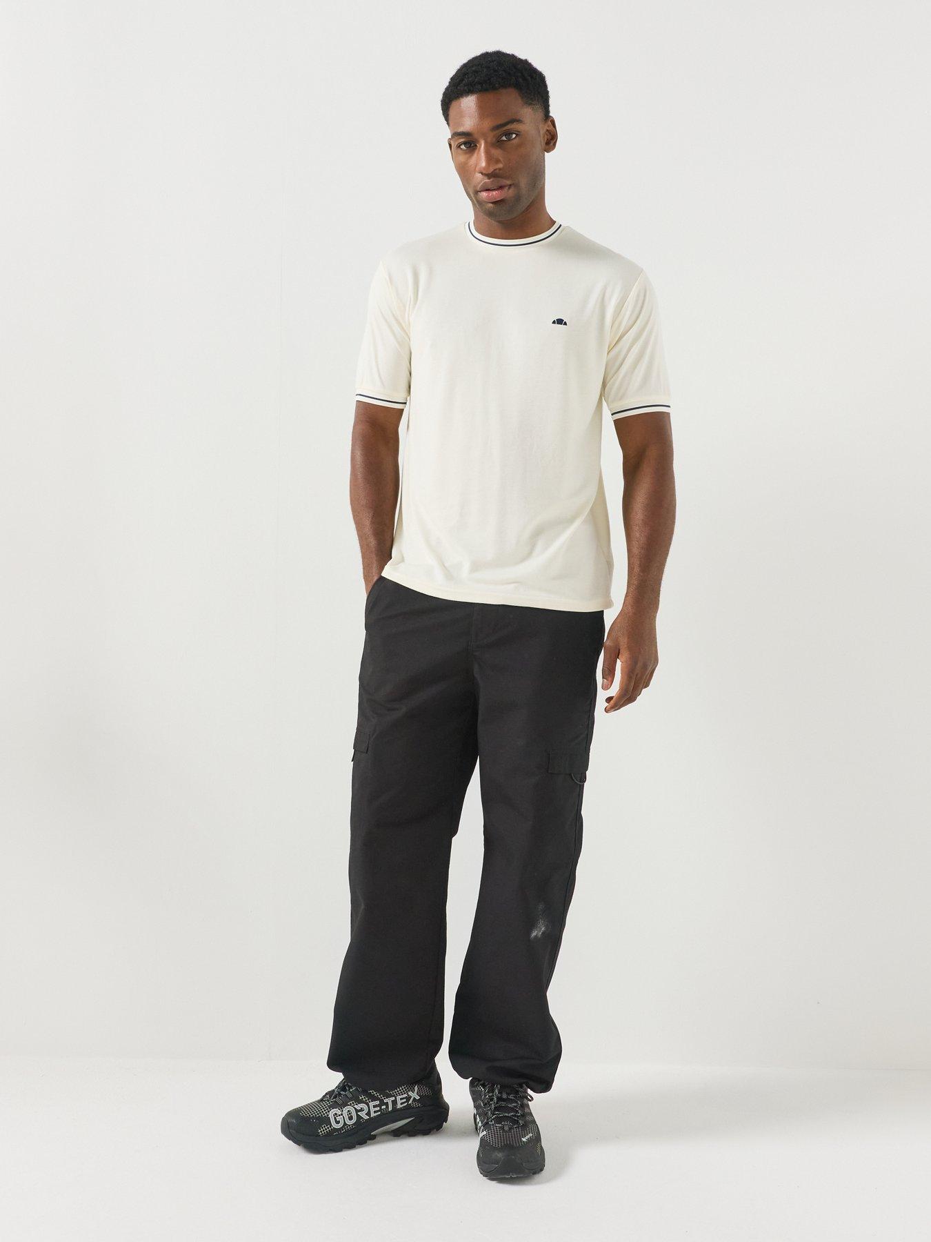 Image 3 of 6 of Ellesse Mens Ribbed Crew Neck Tipped Trim T-Shirt - Cream