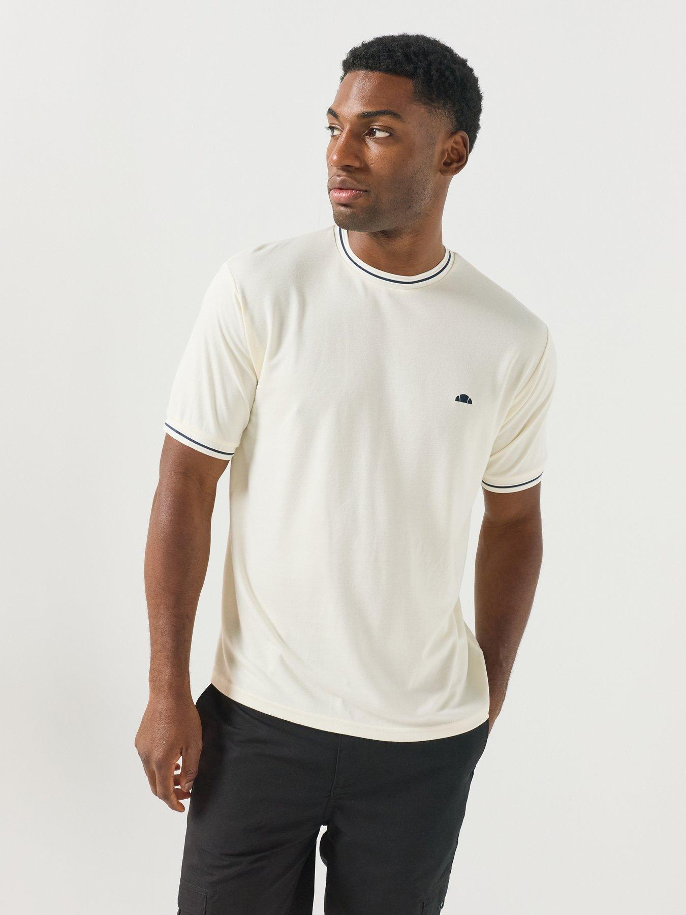 Image 4 of 6 of Ellesse Mens Ribbed Crew Neck Tipped Trim T-Shirt - Cream