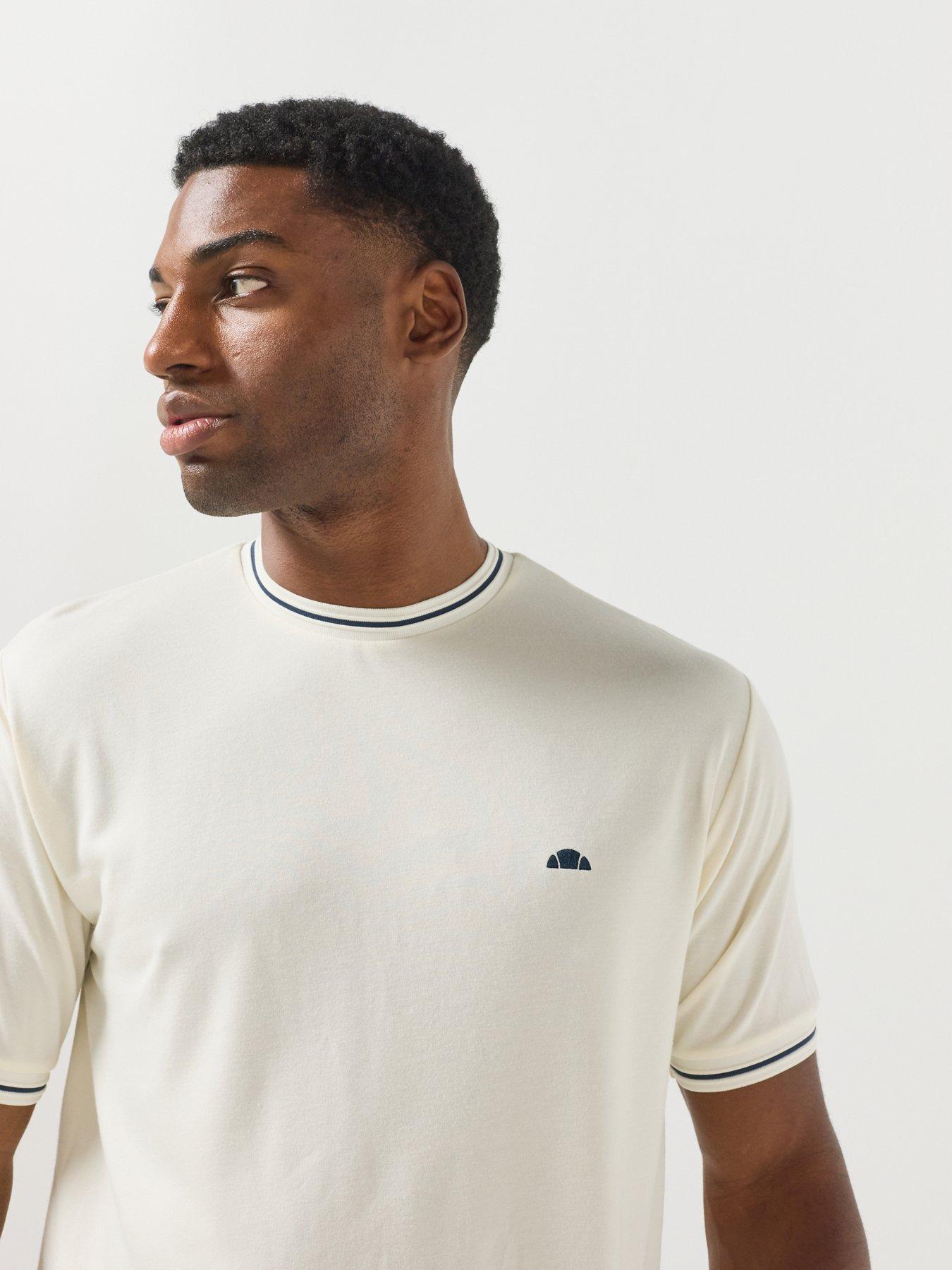 Image 6 of 6 of Ellesse Mens Ribbed Crew Neck Tipped Trim T-Shirt - Cream