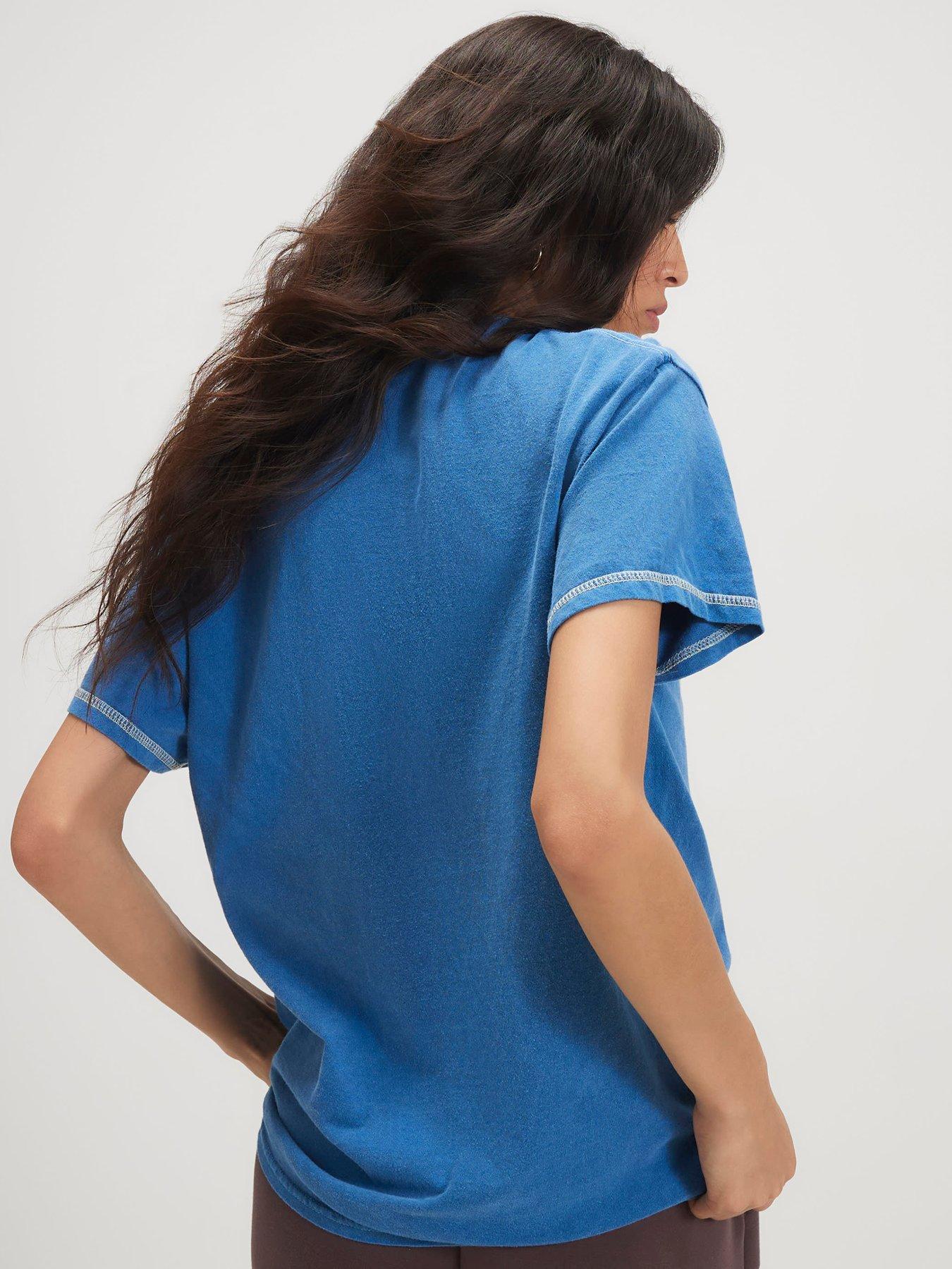 Image 2 of 5 of River Island Short Sleeve Detroit Print Boyfriend T-Shirt- Blue