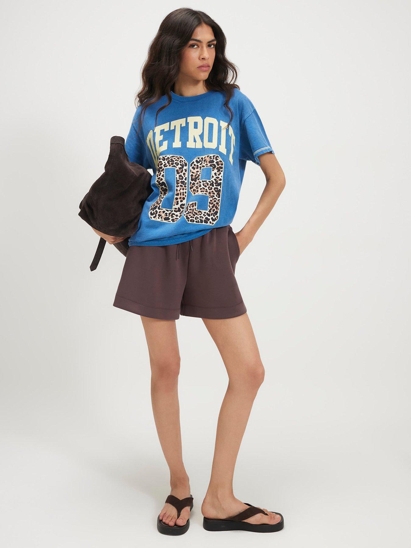 Image 3 of 5 of River Island Short Sleeve Detroit Print Boyfriend T-Shirt- Blue