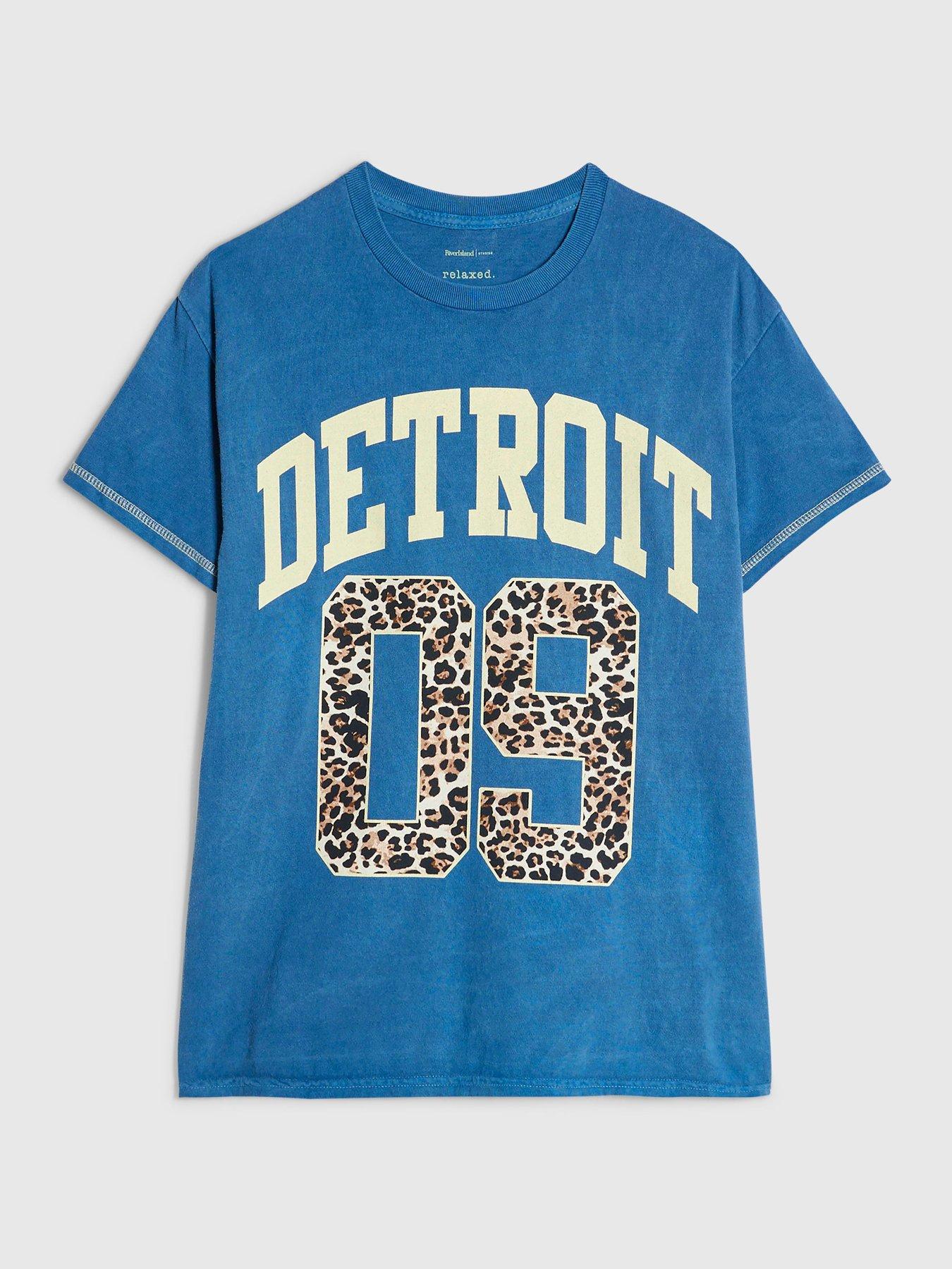 Image 5 of 5 of River Island Short Sleeve Detroit Print Boyfriend T-Shirt- Blue