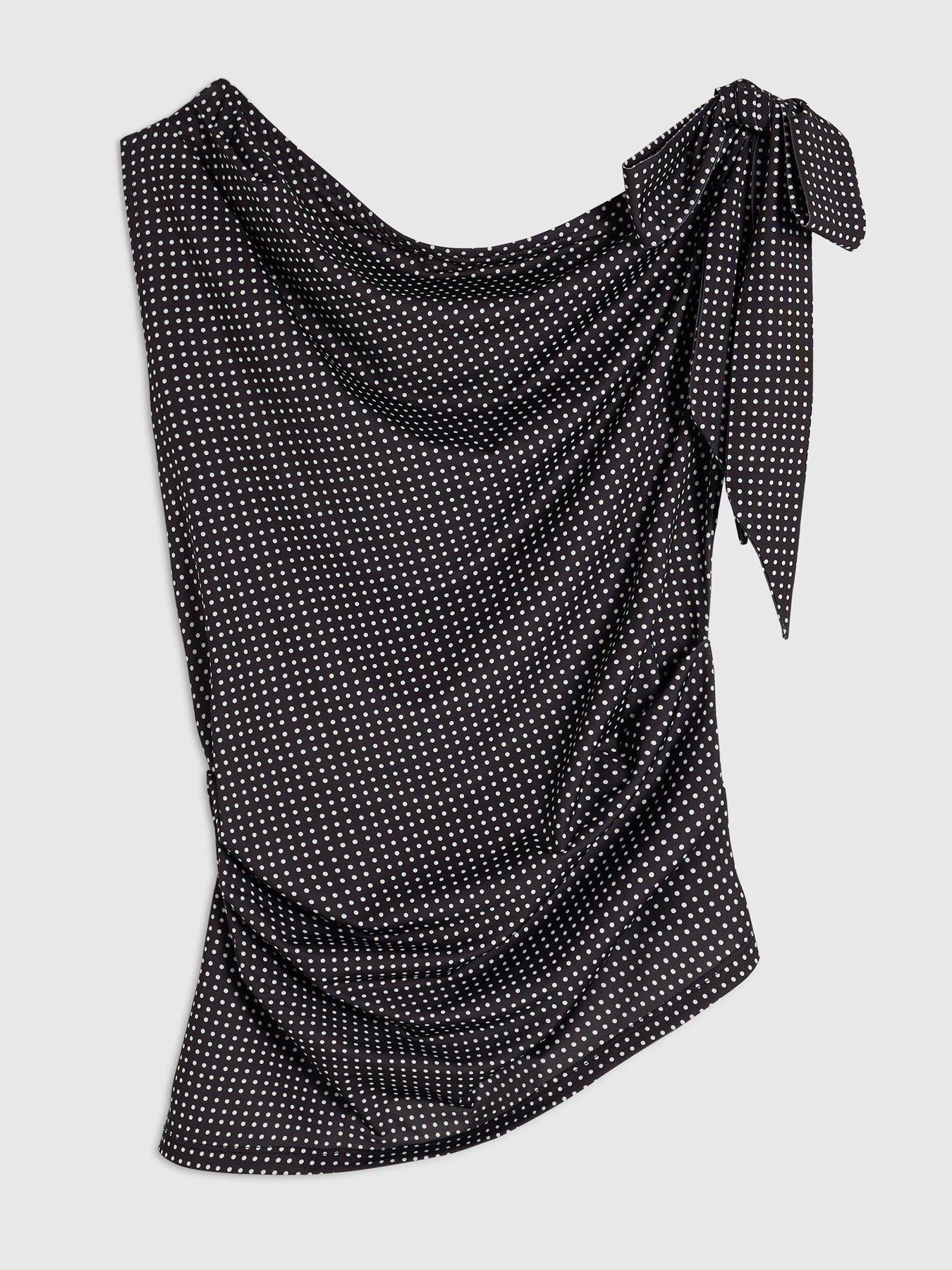 Image 5 of 6 of River Island Womens Bardot Tie Shoulder Ruched Blouse - Black