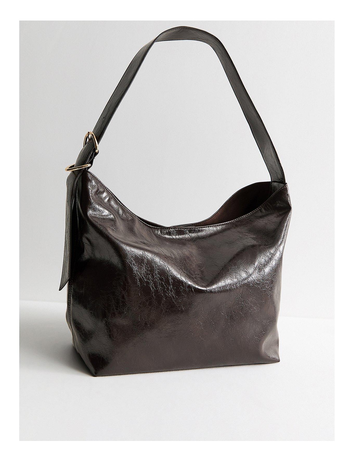 New Look Faux Leather Buckle Detail Hobo Shoulder Bag - Brown