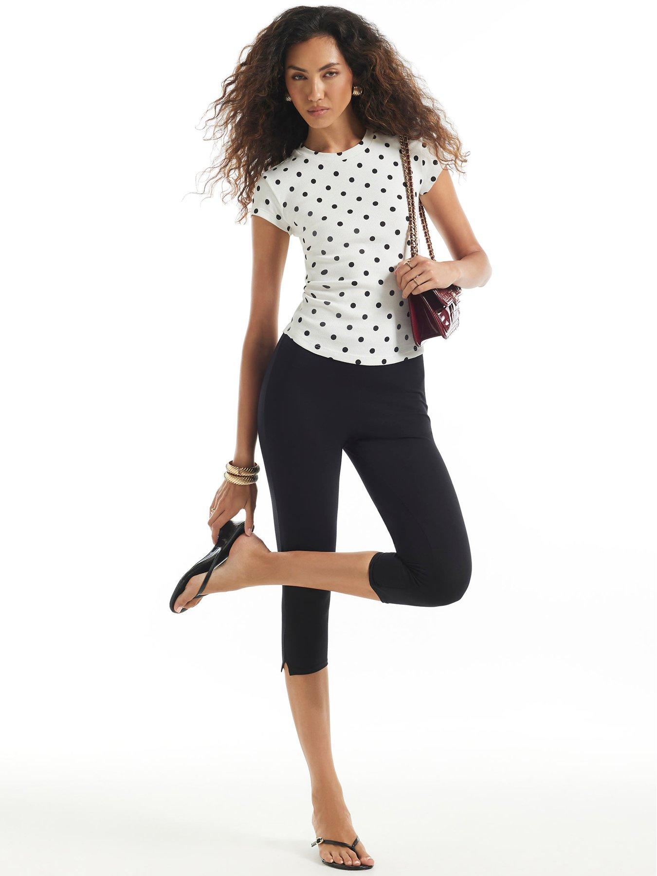 Image 3 of 6 of River Island Polka Dot Fitted Rib Baby Tee T-Shirt - White