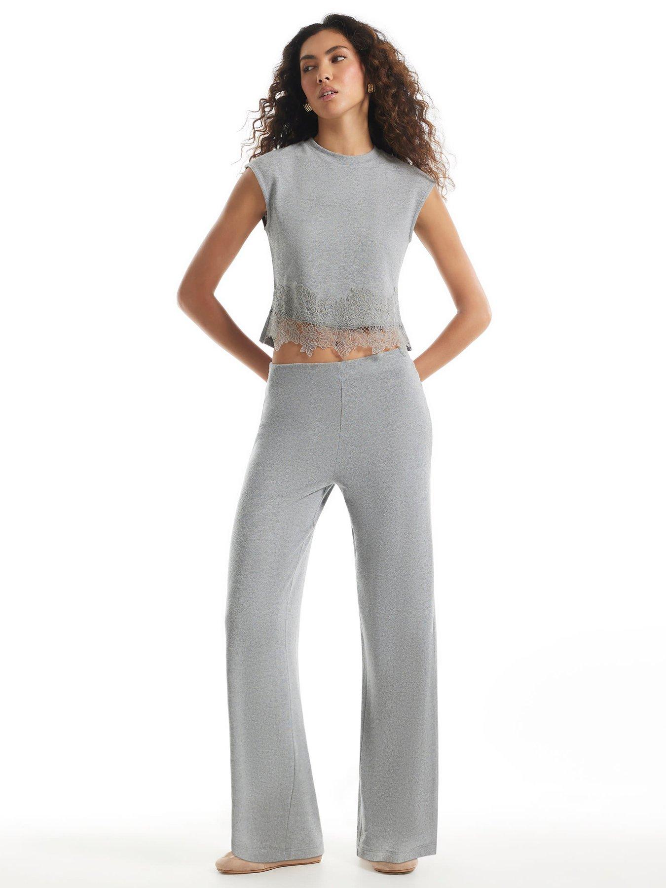 Image 3 of 6 of River Island Cosy Lace Hem Tank Top - Grey