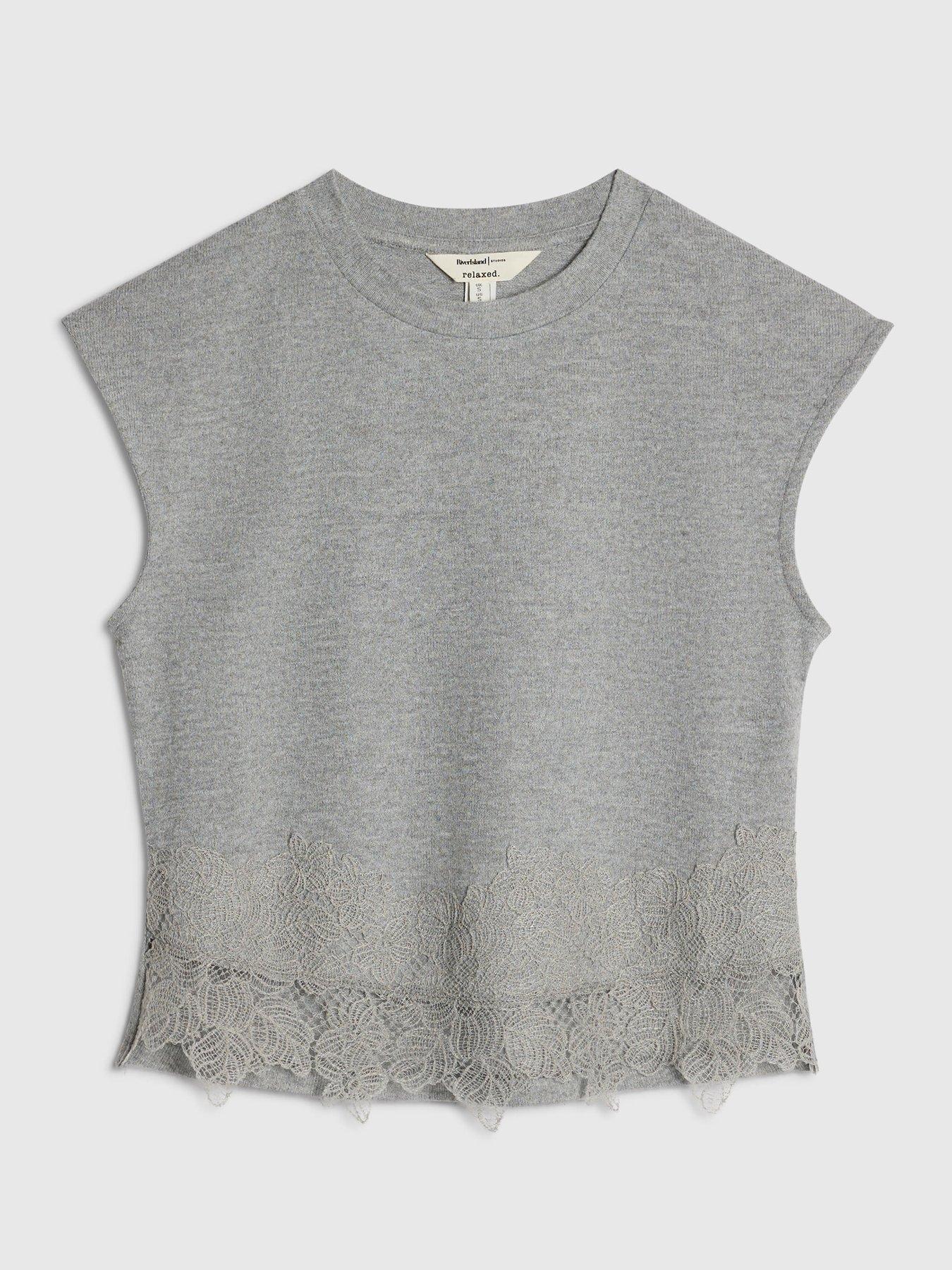 Image 5 of 6 of River Island Cosy Lace Hem Tank Top - Grey
