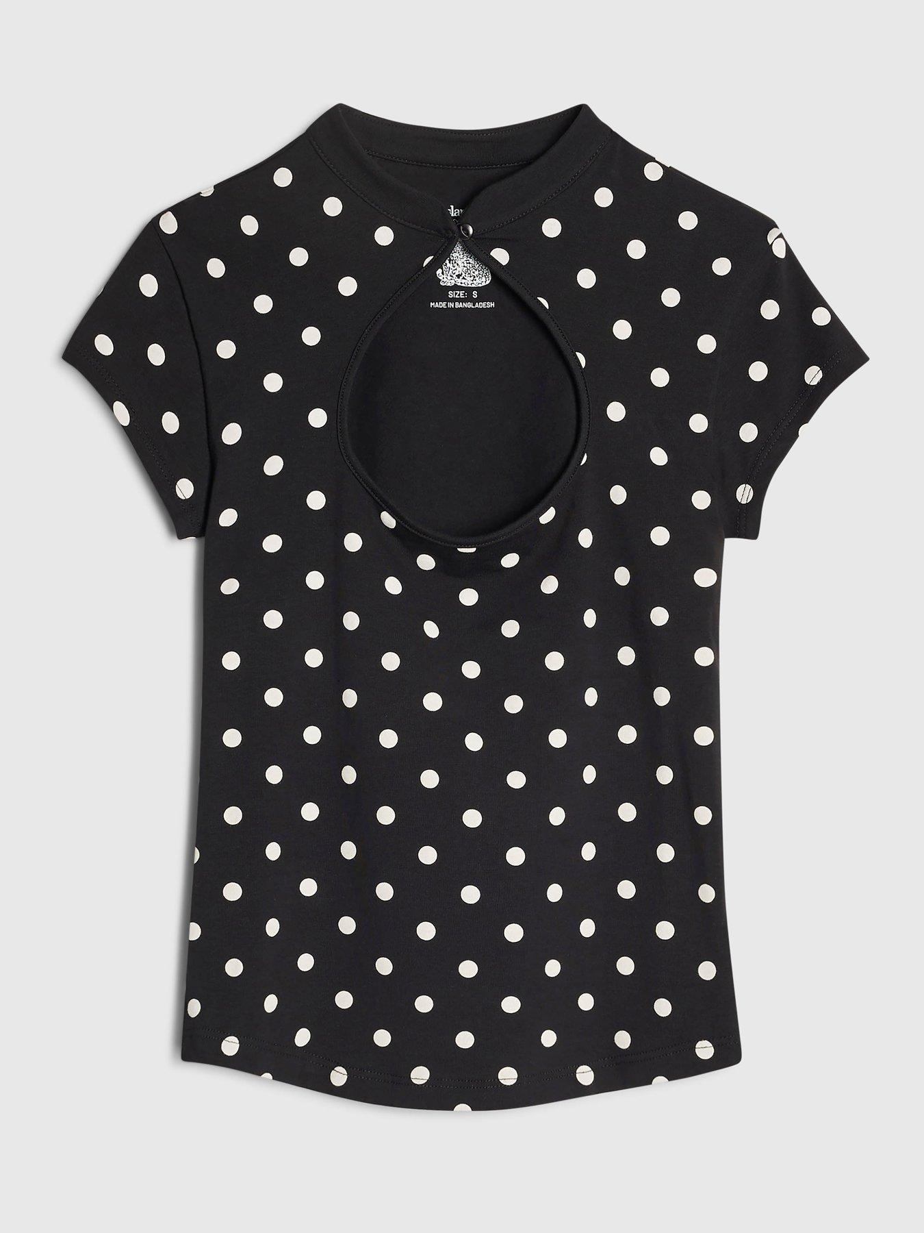 Image 5 of 6 of River Island Keyhole Cut Out Polka Dot T-Shirt - Black