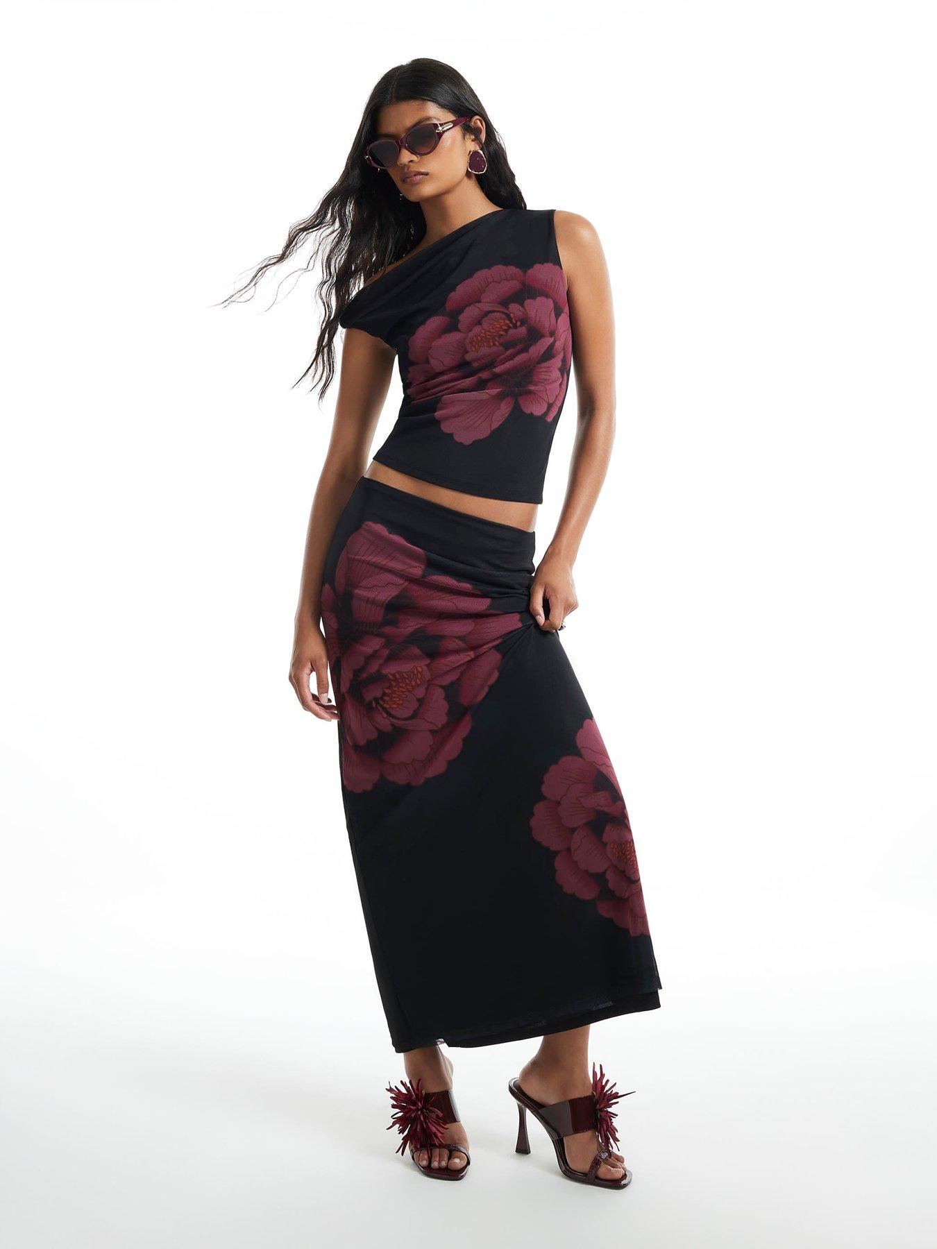 Image 3 of 6 of River Island Sl Mesh Floral Print Drape Top