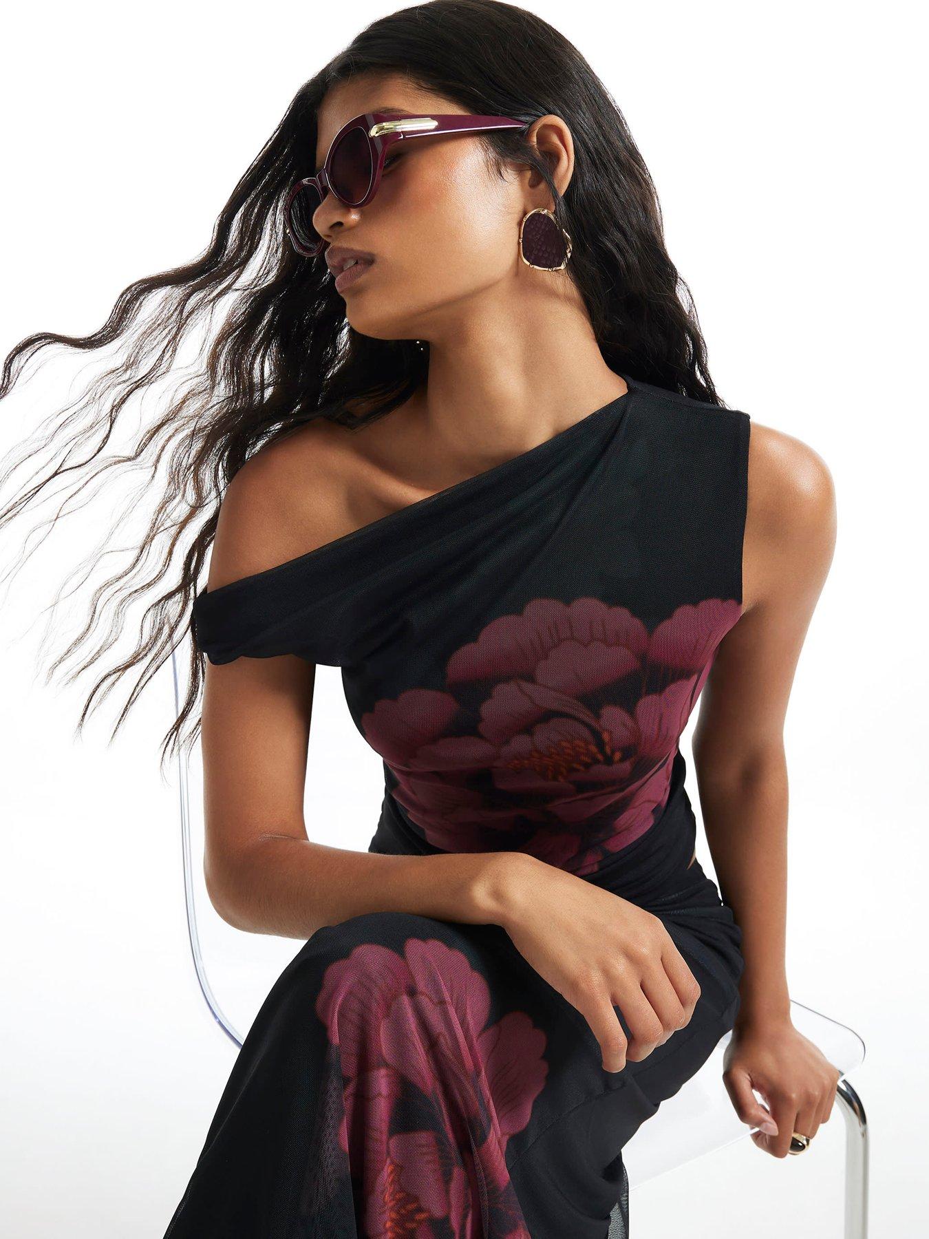 Image 4 of 6 of River Island Sl Mesh Floral Print Drape Top