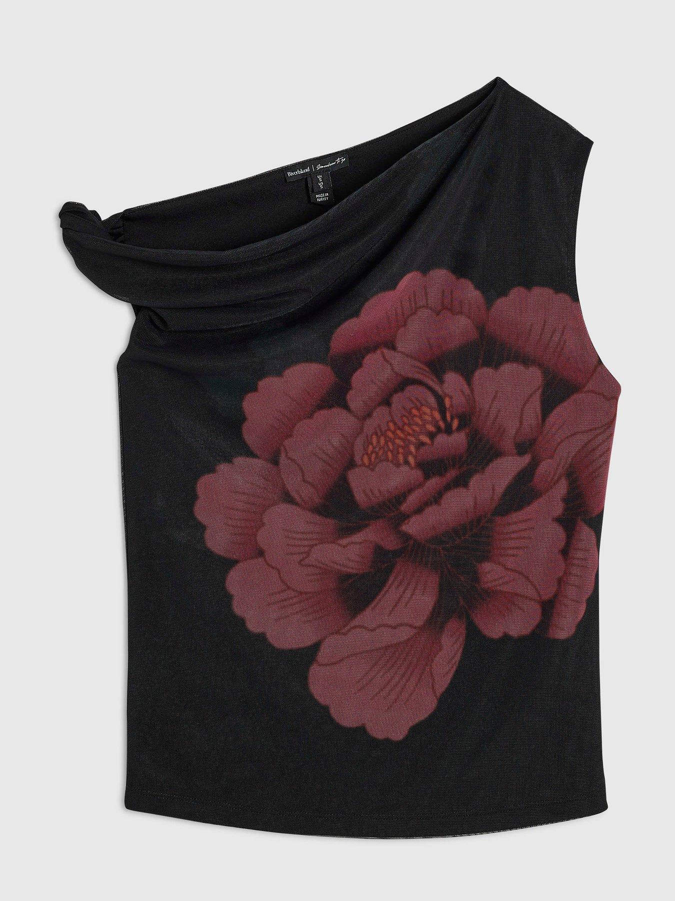 Image 5 of 6 of River Island Sl Mesh Floral Print Drape Top