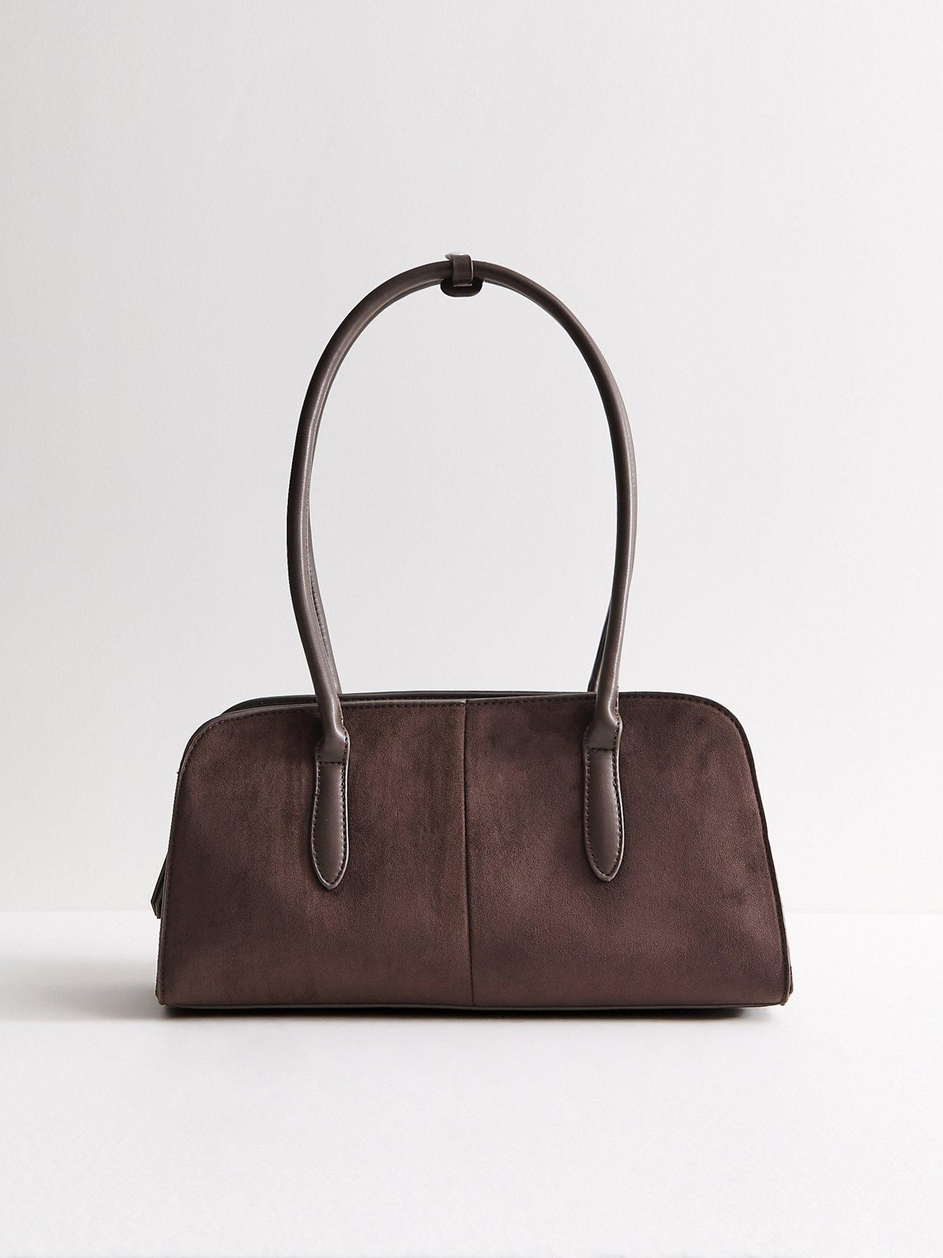 Image 2 of 5 of New Look Womens Mixed Texture Zip-Top Structured Shoulder Bag - Brown