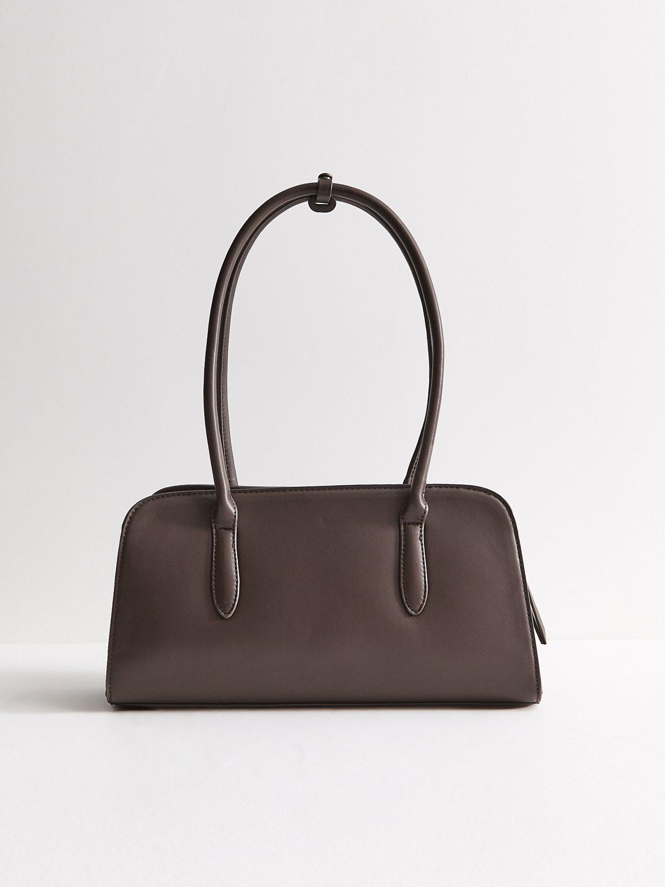 Image 4 of 5 of New Look Womens Mixed Texture Zip-Top Structured Shoulder Bag - Brown