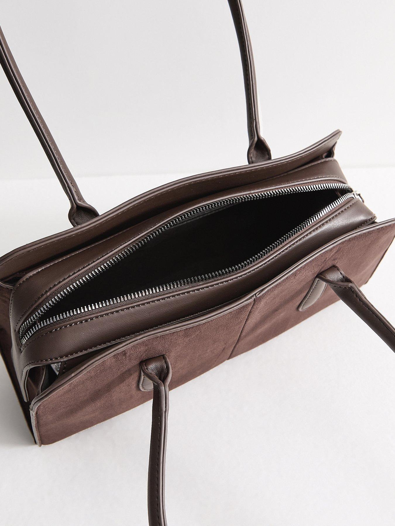 Image 5 of 5 of New Look Womens Mixed Texture Zip-Top Structured Shoulder Bag - Brown