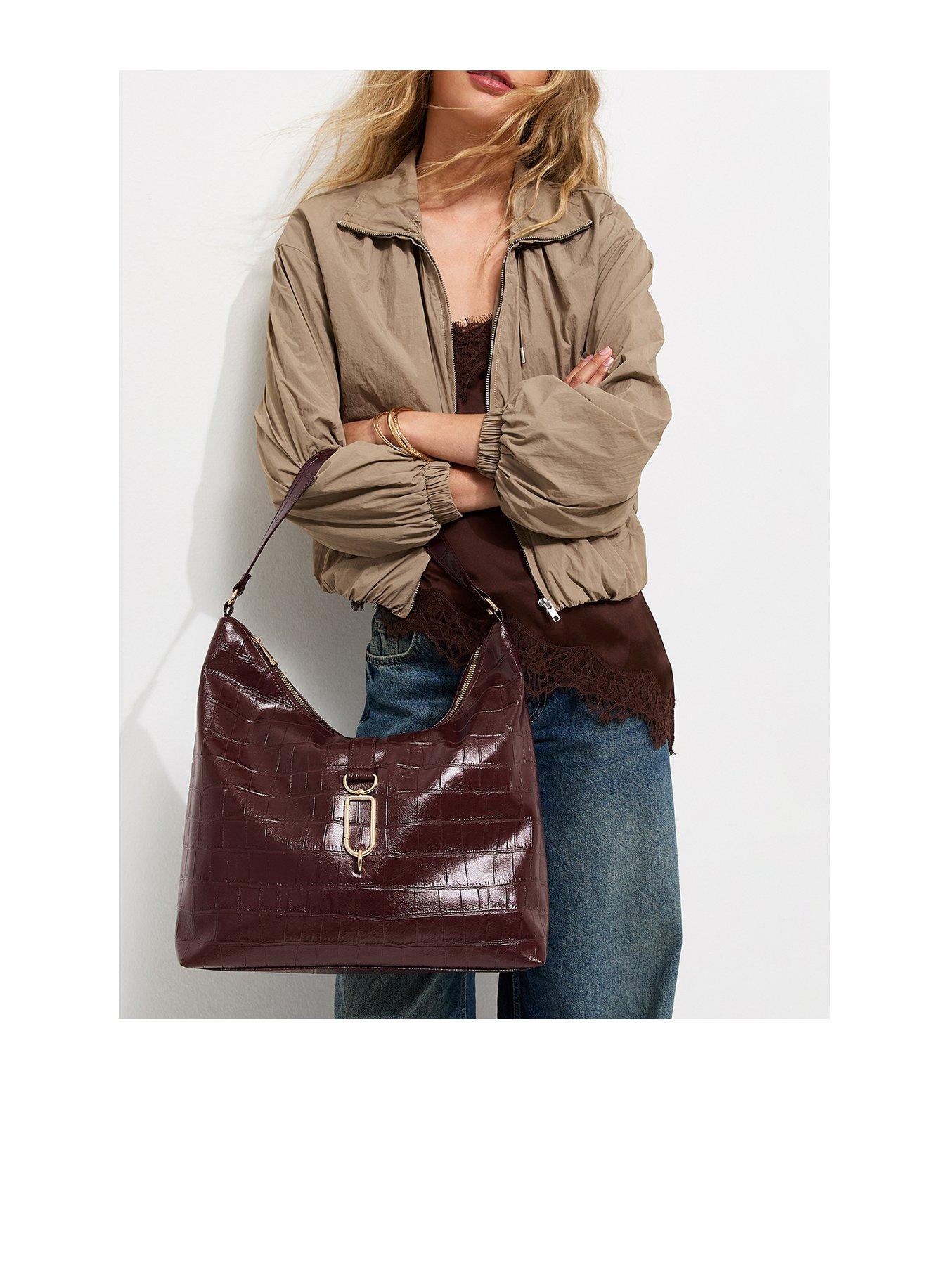 New Look Dark Burgundy Faux Leather Crocodile Embossed Hobo Shoulder Bag