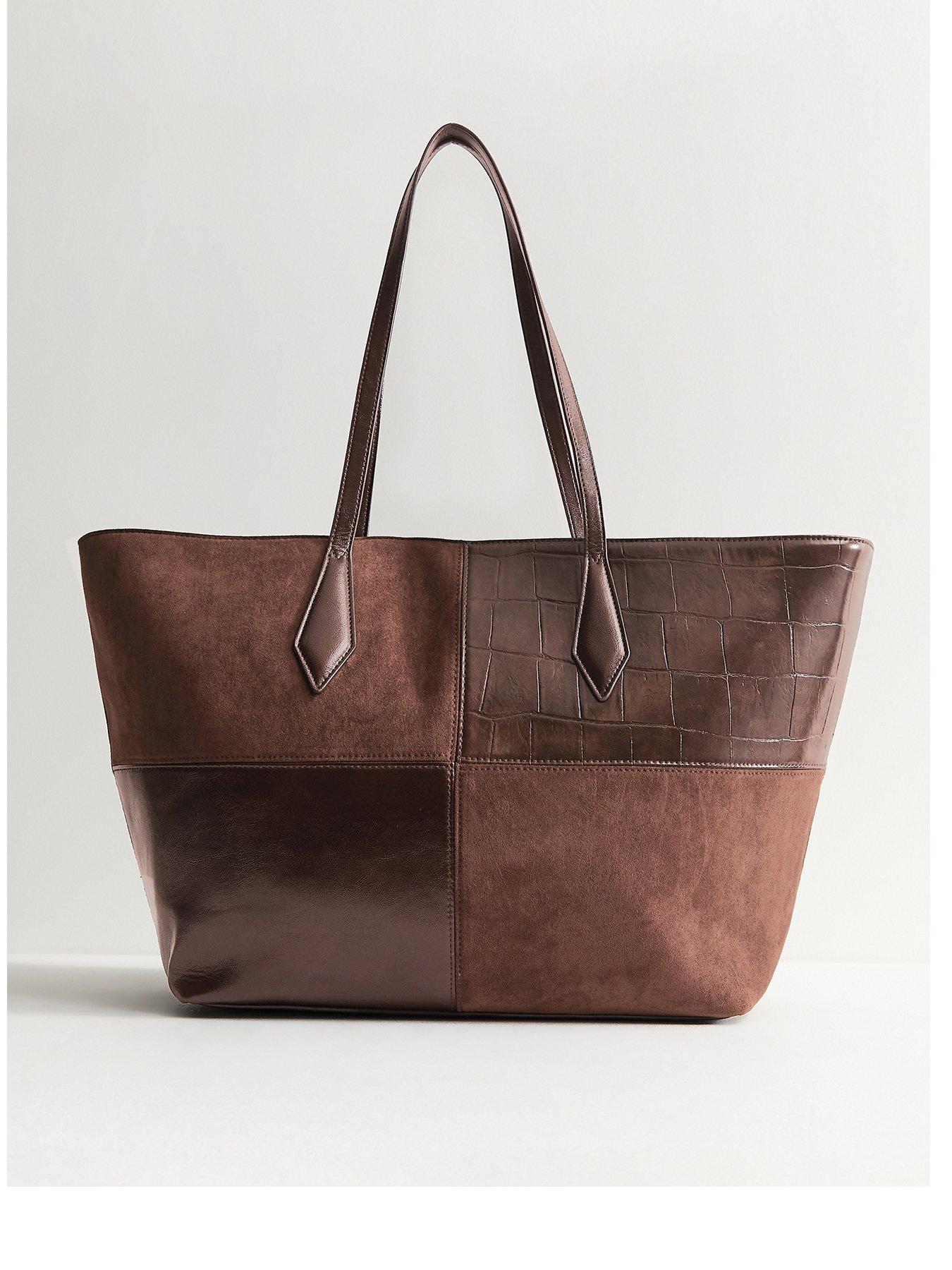 New Look Faux Leather Patchwork Shopper Tote Bag - Brown
