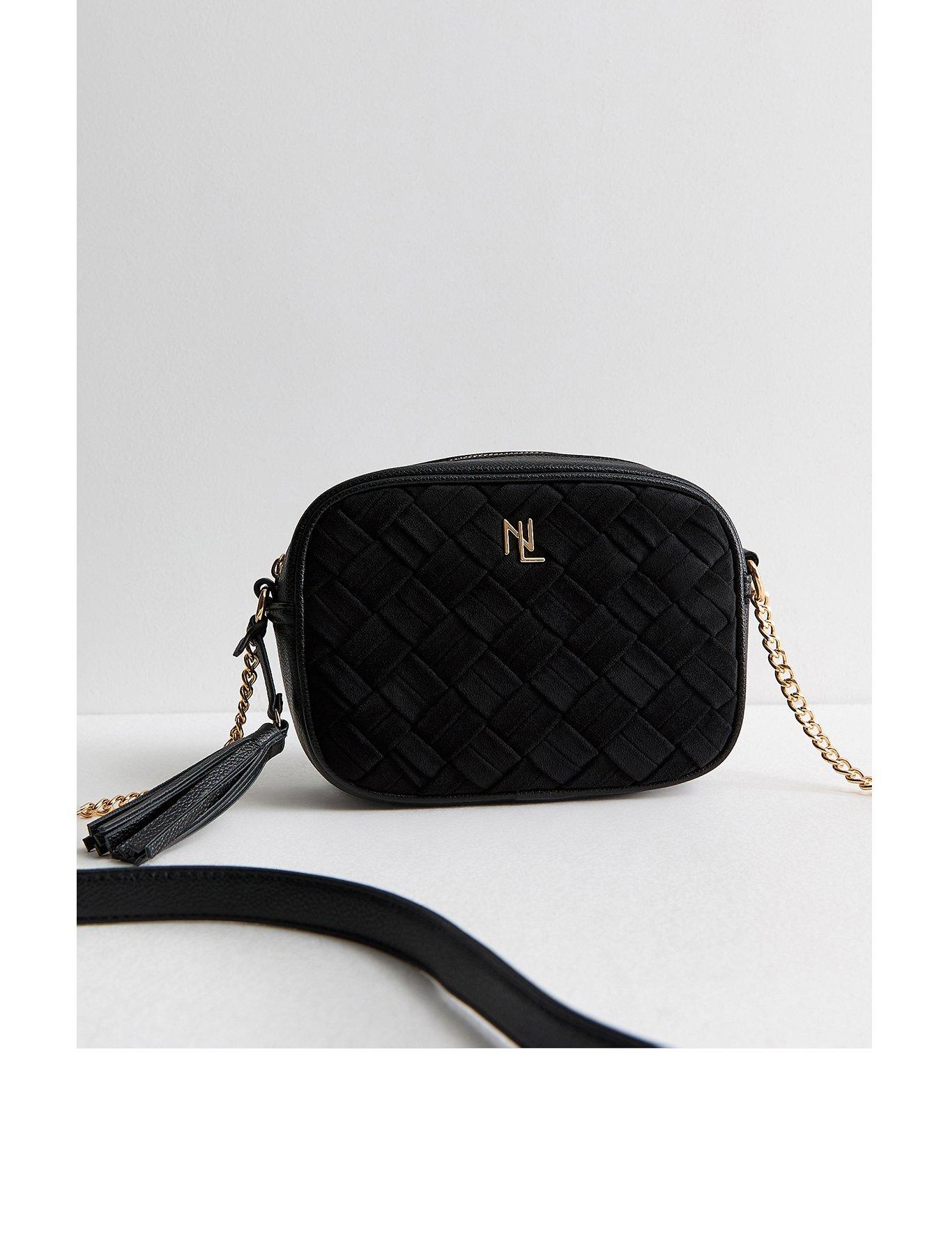 New Look Faux Leather Woven Panel Crossbody Bag - Black