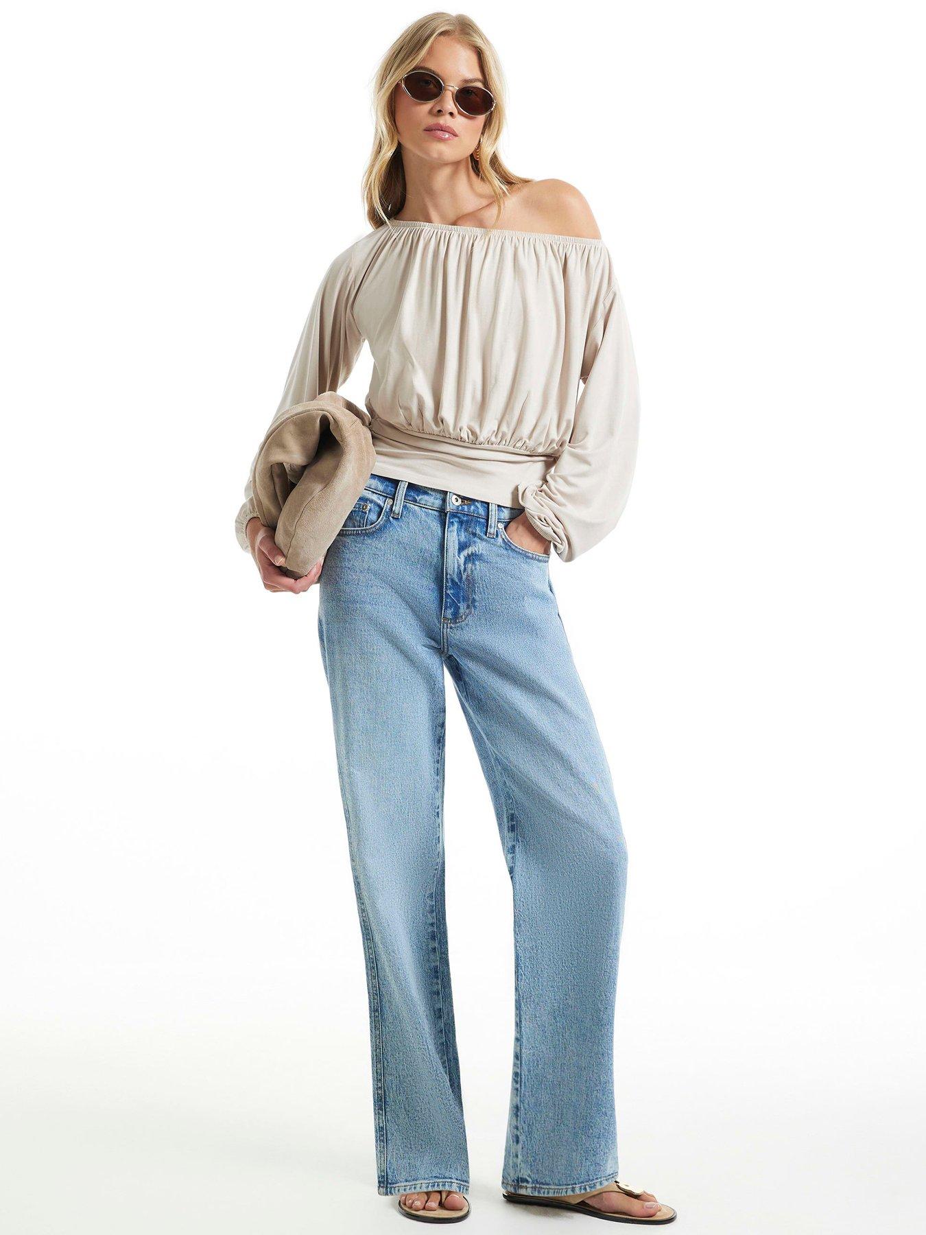 Image 3 of 6 of River Island Long Sleeve Ruched Neck Top - Beige