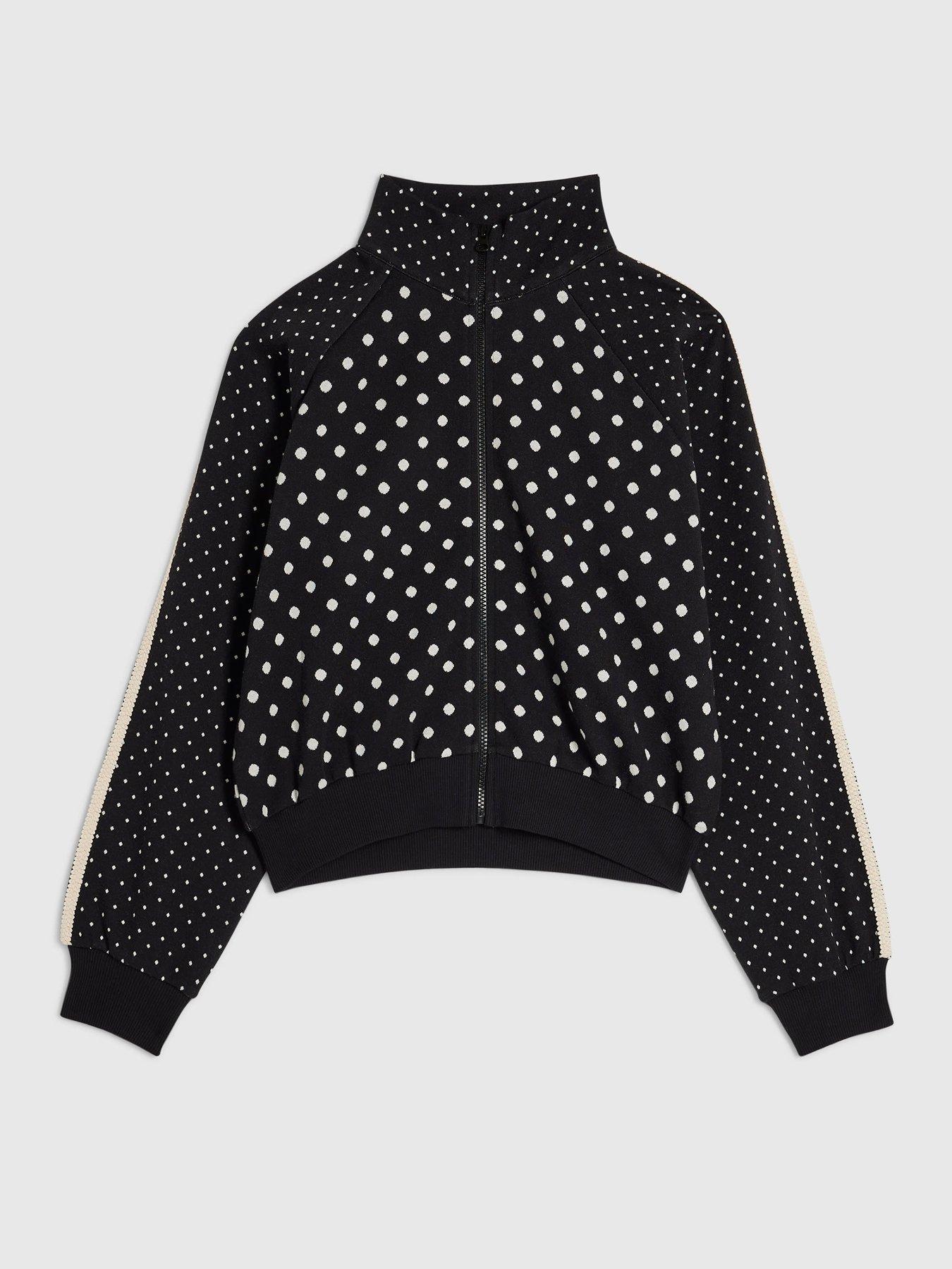 Image 5 of 6 of River Island Long Sleeve Polka Dot Jacquard Track Jacket Coord - Black