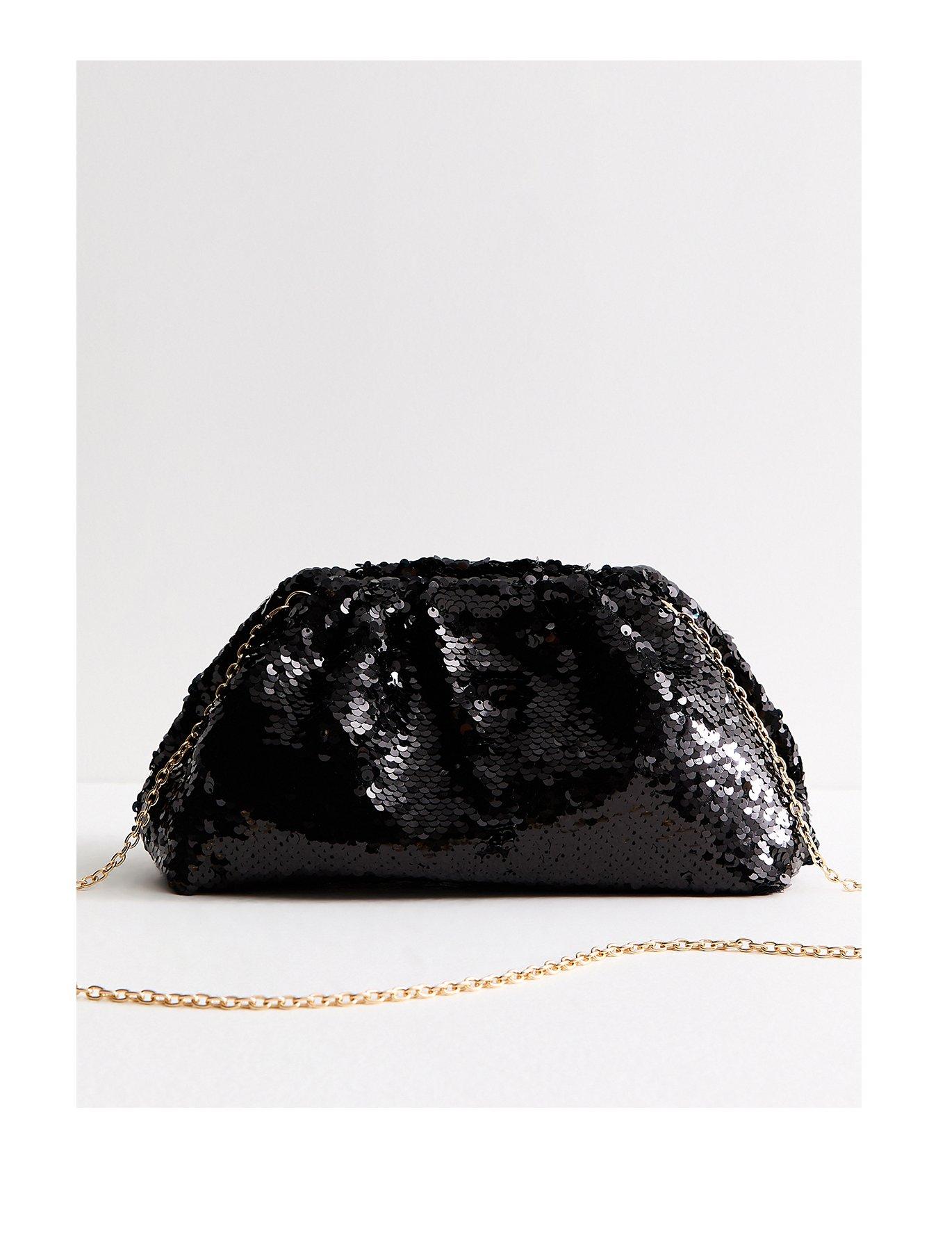 Image 2 of 6 of New Look Womens Sequin Embellished Gathered Clutch Bag - Black