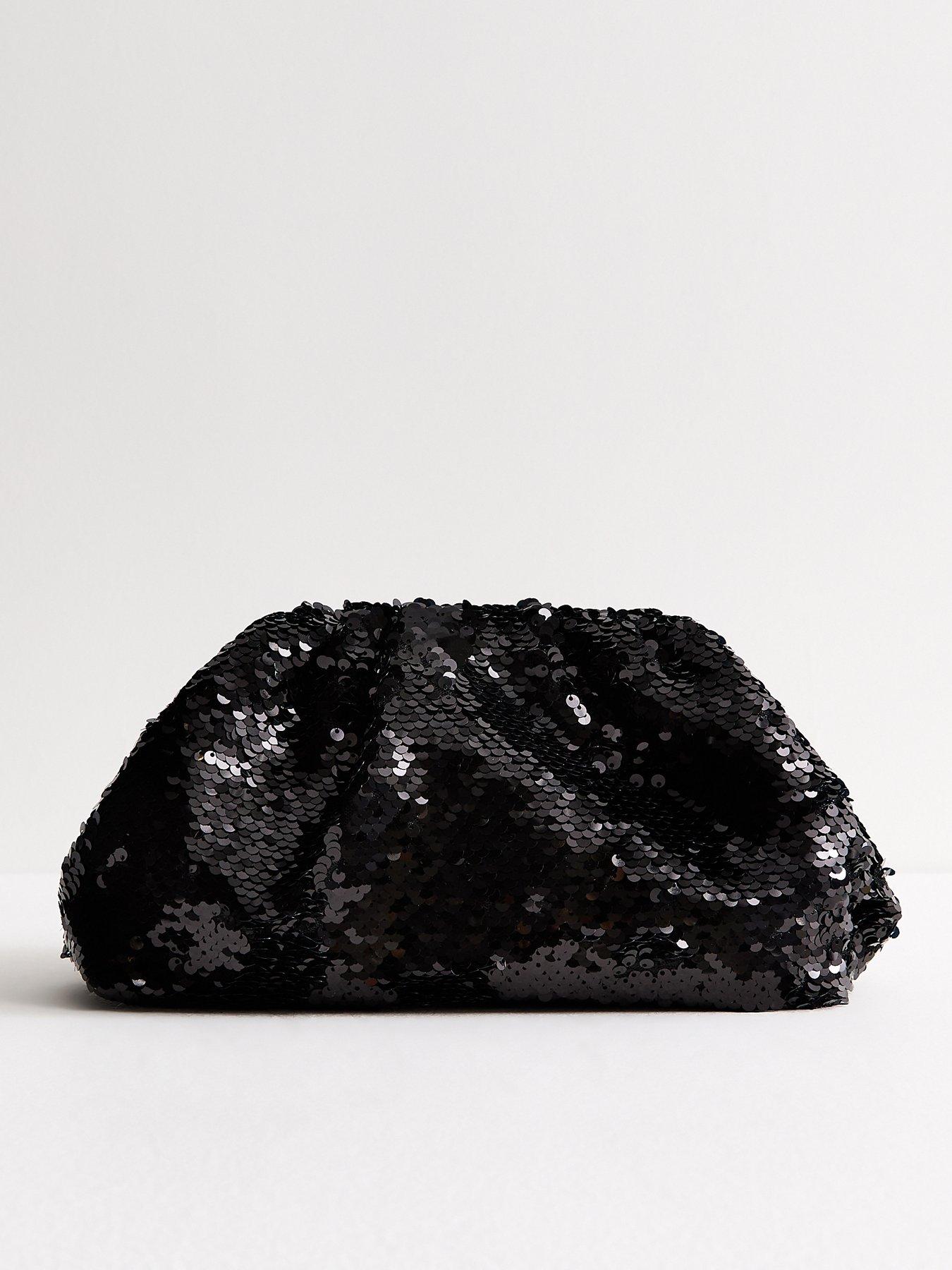 Image 3 of 6 of New Look Womens Sequin Embellished Gathered Clutch Bag - Black