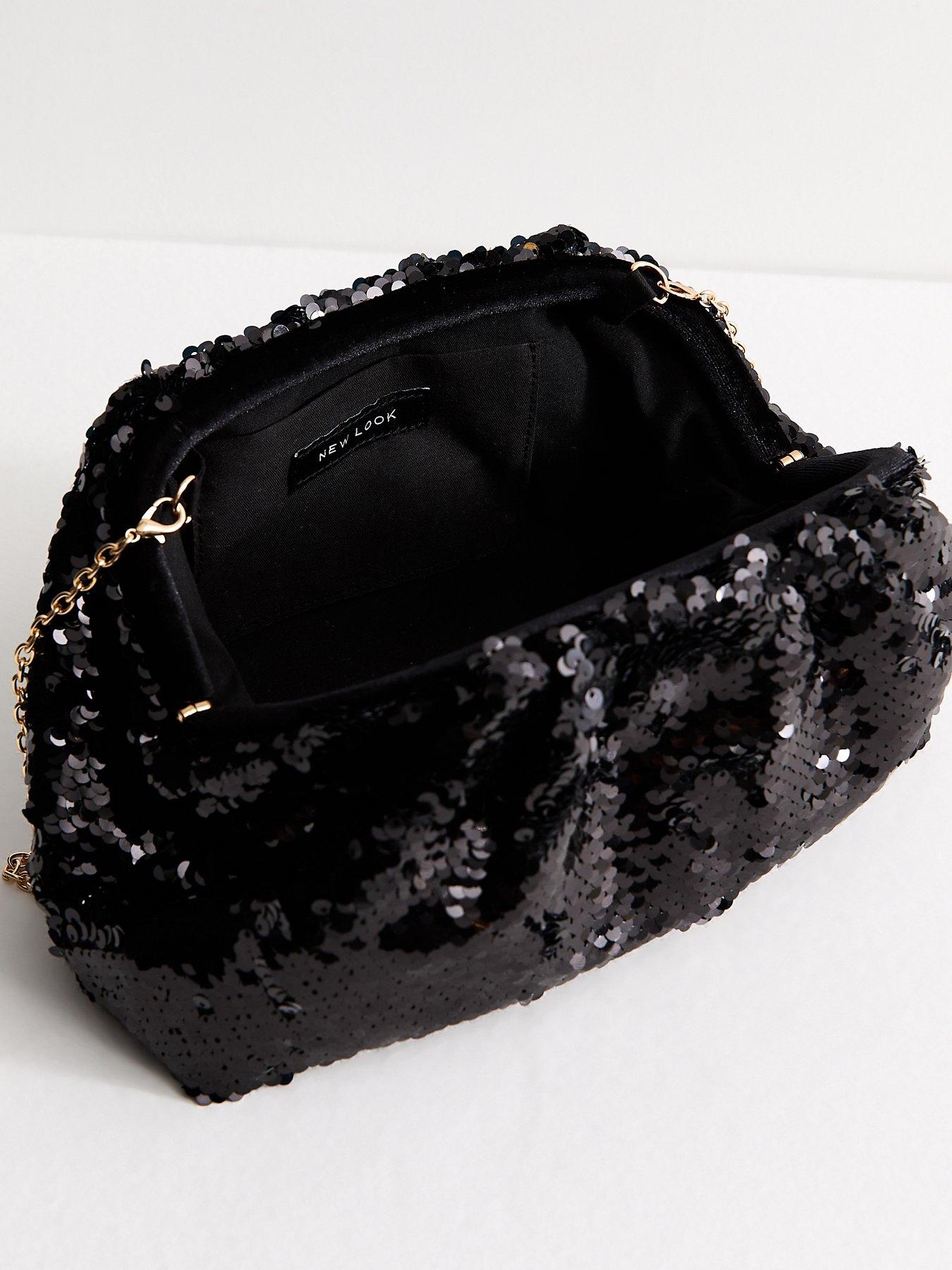 Image 4 of 6 of New Look Womens Sequin Embellished Gathered Clutch Bag - Black