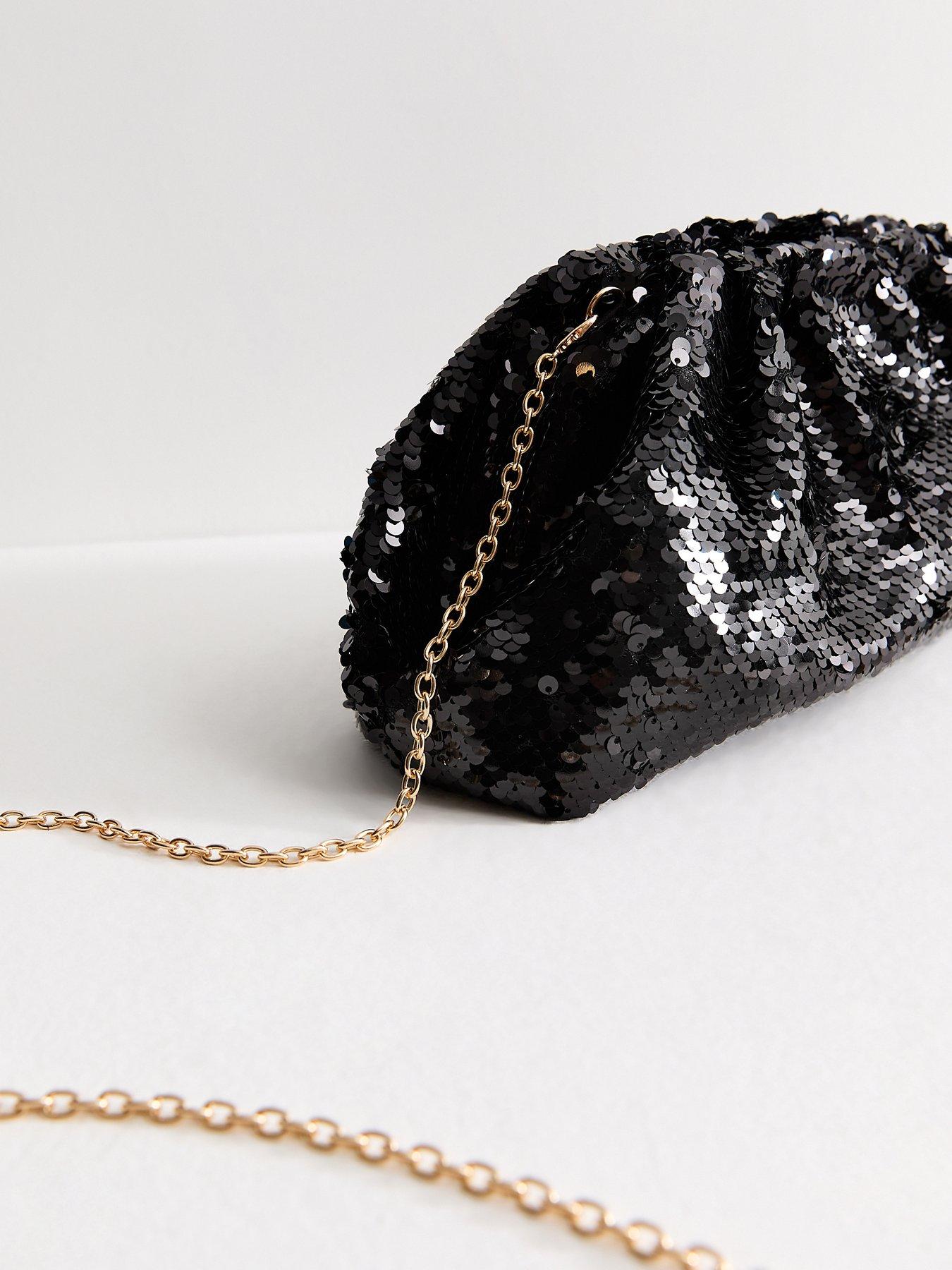 Image 5 of 6 of New Look Womens Sequin Embellished Gathered Clutch Bag - Black