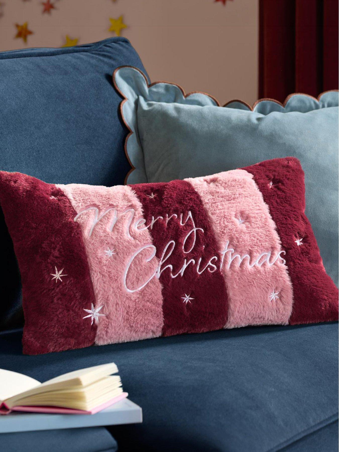 Furn Merry Christmas Fur Stripe 30x50 Polyester Cushion Burgundy/pink