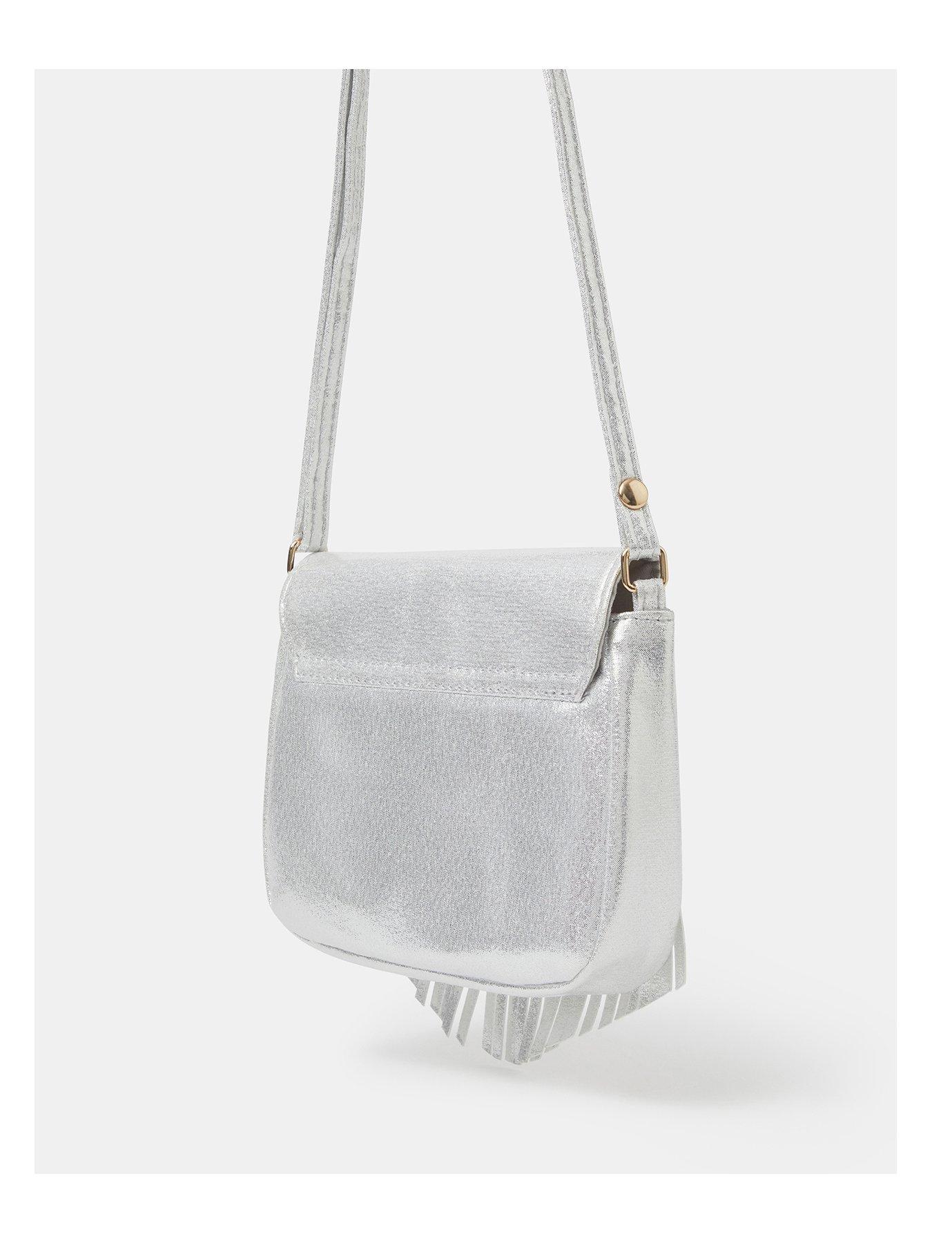 Image 2 of 4 of Accessorize Girls Metallic Fringe Star Crossbody Bag - Silver