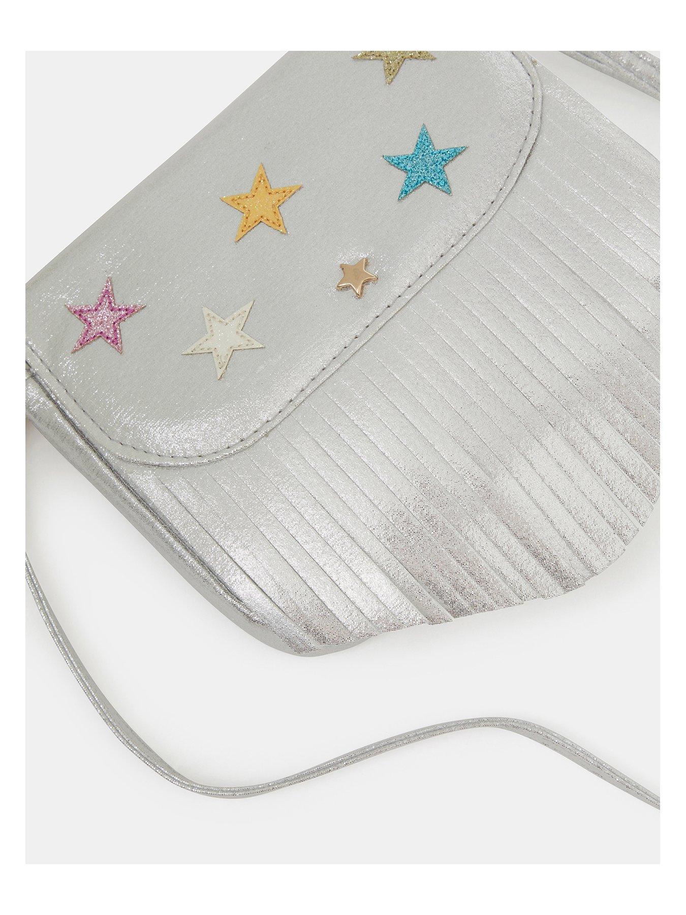 Image 3 of 4 of Accessorize Girls Metallic Fringe Star Crossbody Bag - Silver