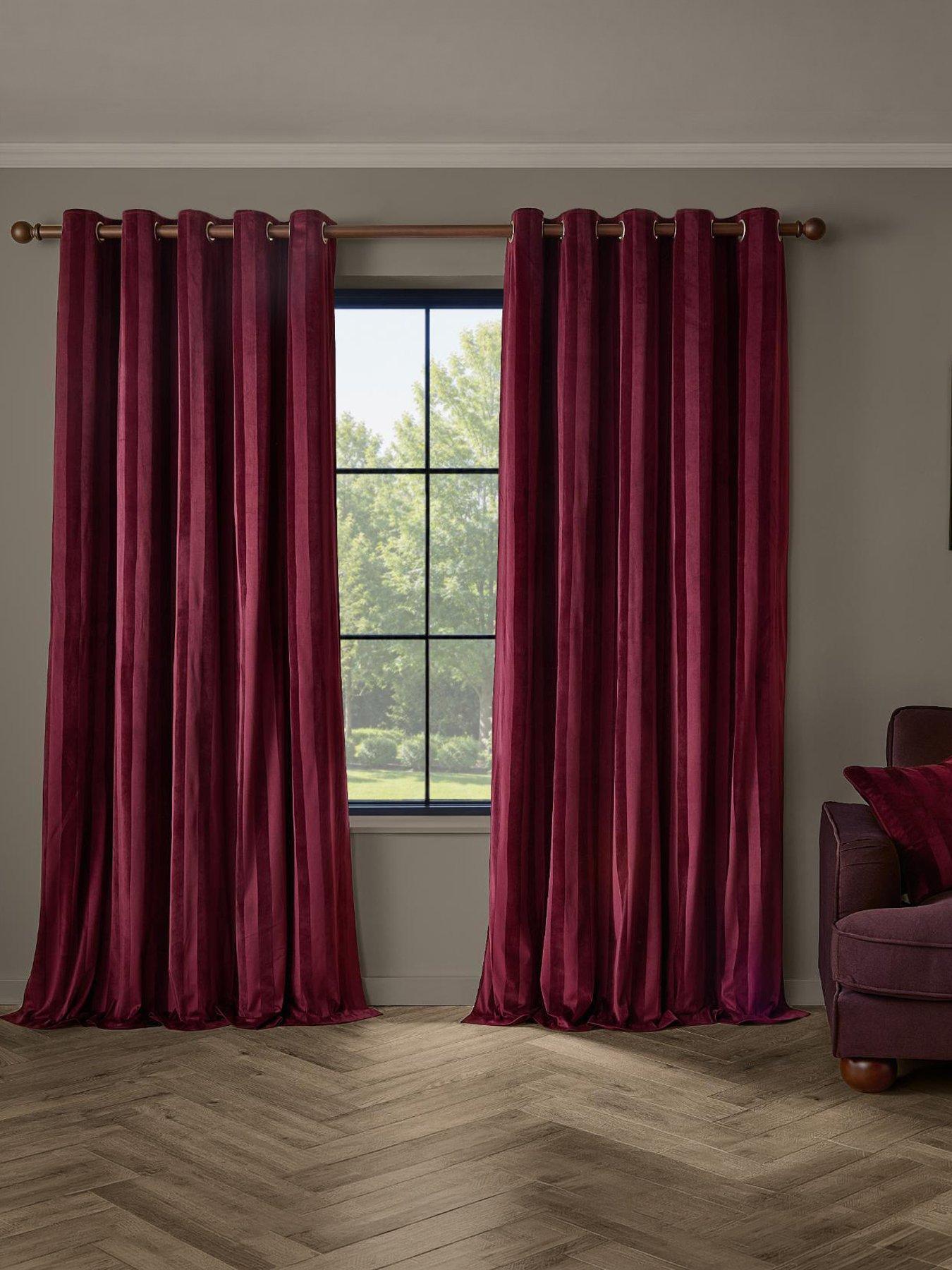 Image 1 of 5 of Paoletti Regency Stripe Eyelet Curtains Burgundy