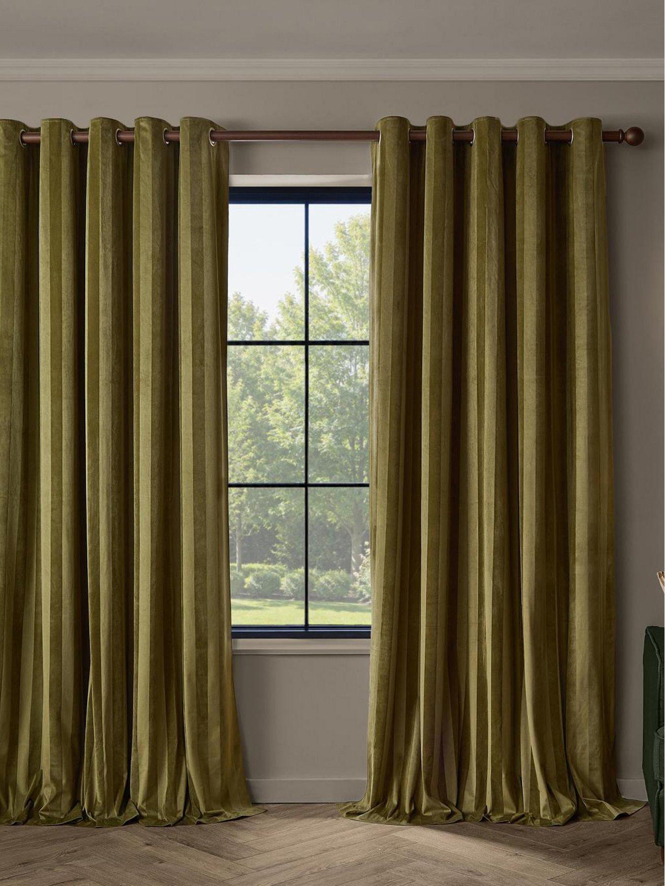 Image 1 of 5 of Paoletti Regency Stripe Eyelet Curtains Olive