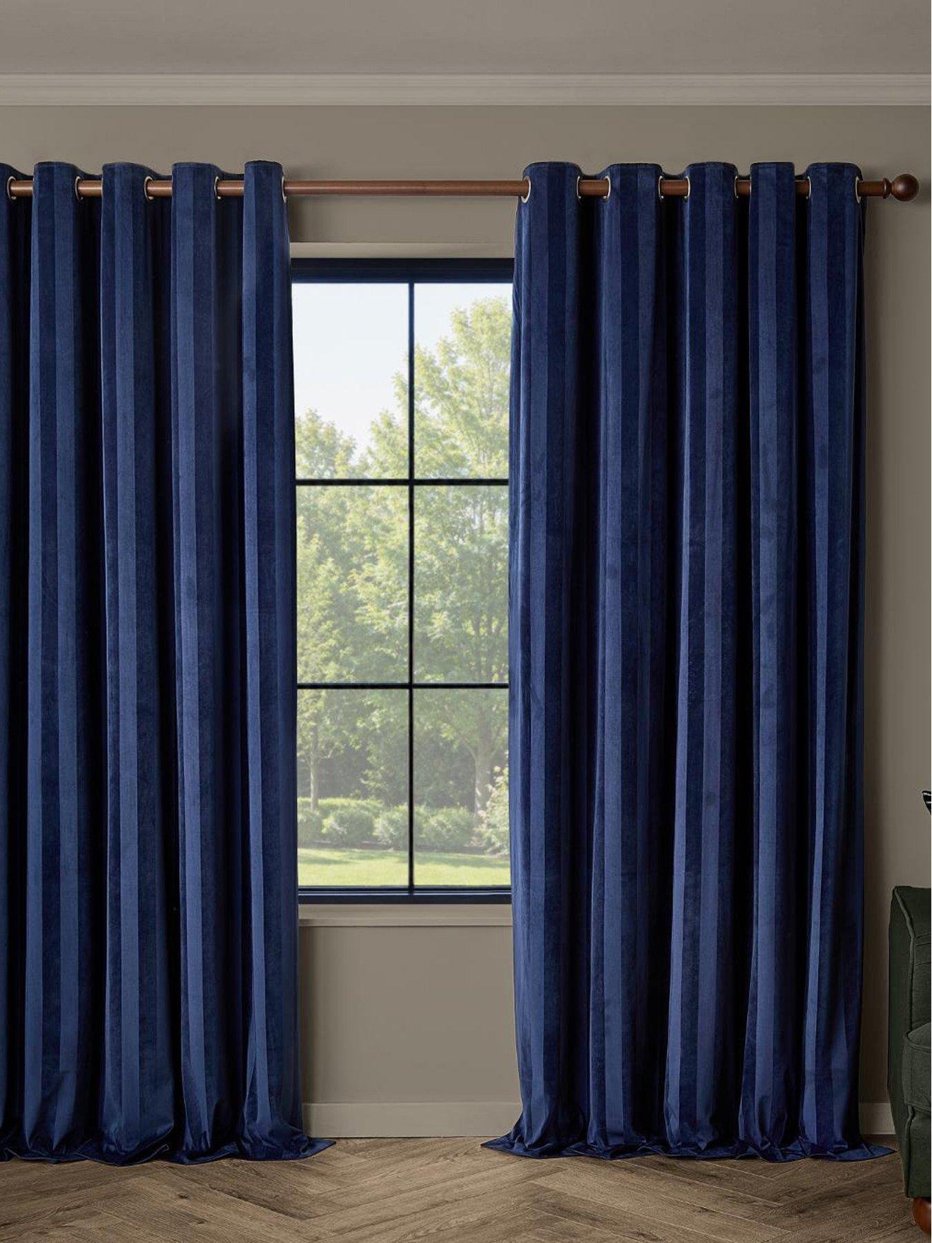 Image 1 of 5 of Paoletti Regency Stripe Eyelet Curtains Midnight
