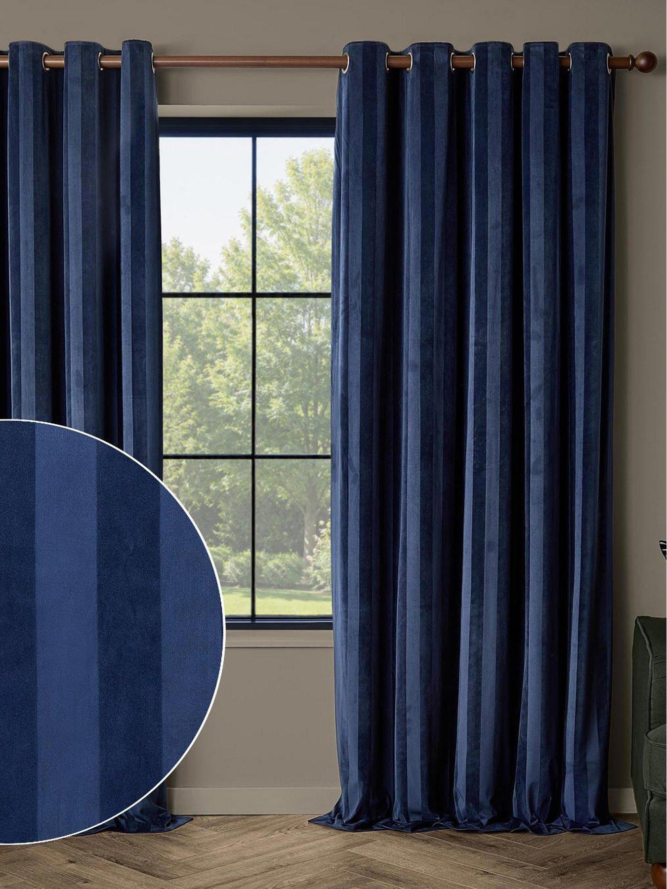 Image 5 of 5 of Paoletti Regency Stripe Eyelet Curtains Midnight