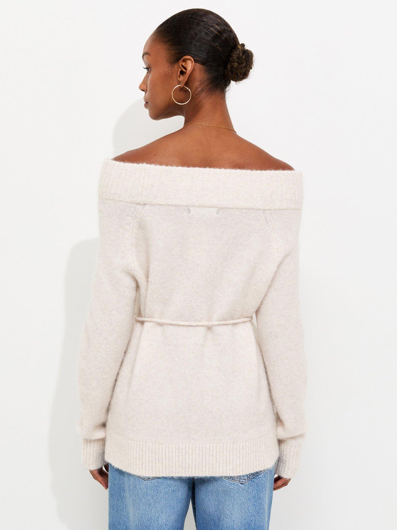 Image 2 of 5 of New Look Knitted Bardot Tie Waist Top - Cream